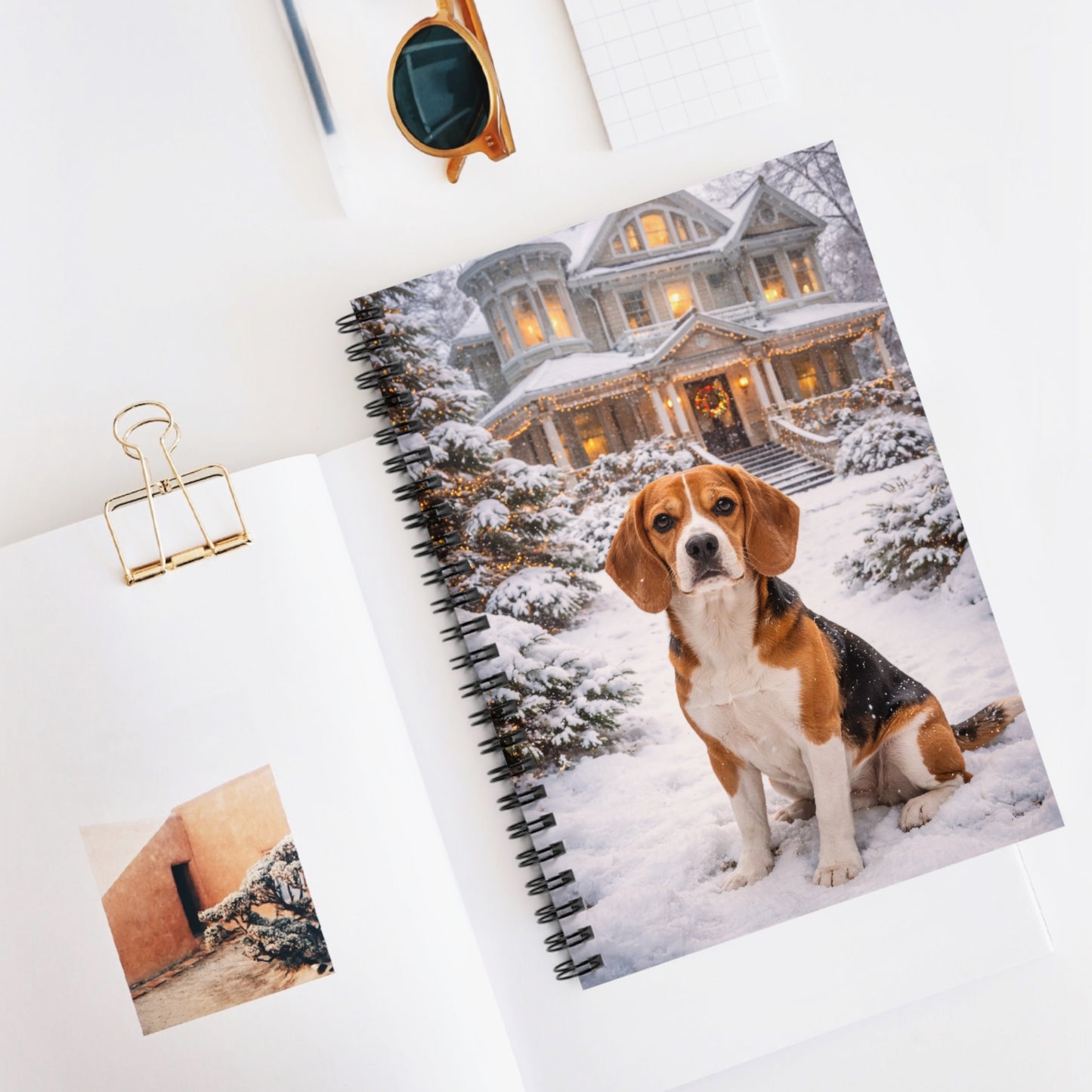 Beagle in Snow Spiral Notebook — Cozy Winter Dog Journal (Ruled)