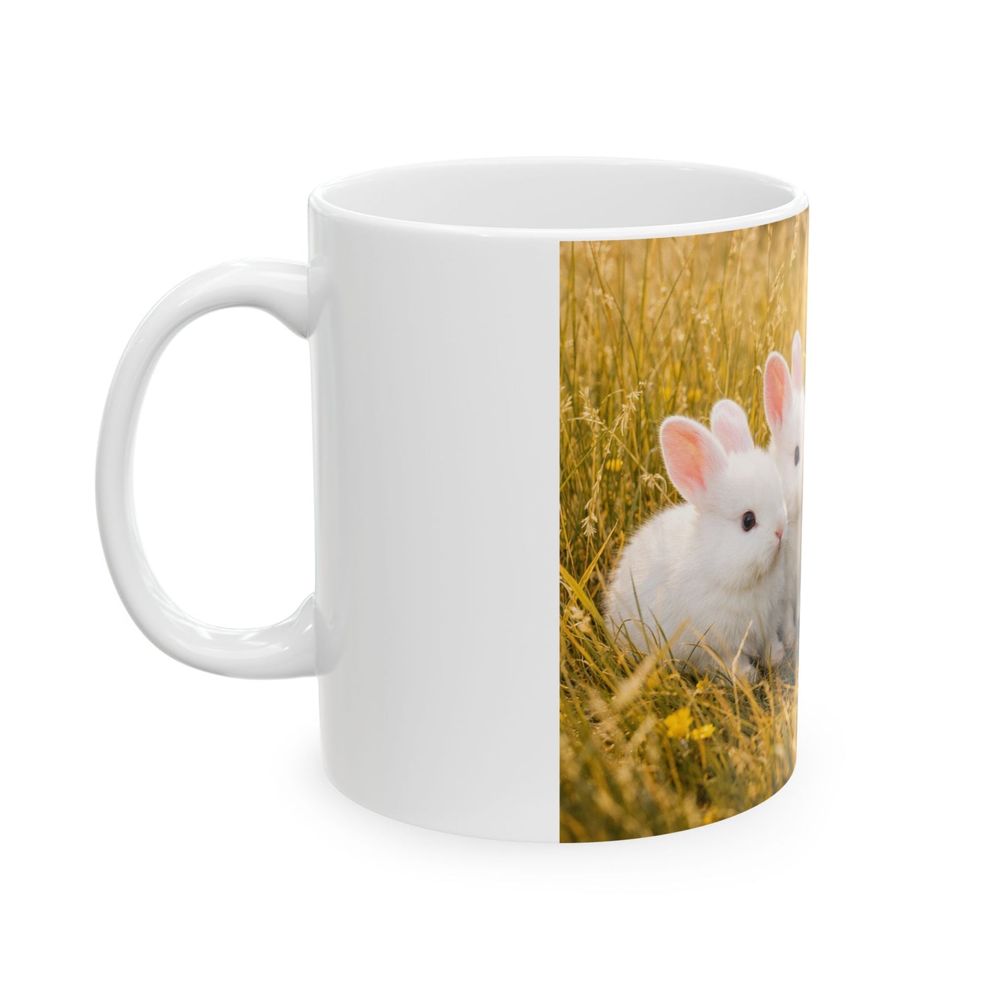 Row of Baby Bunnies Mug | Rabbit Photo Ceramic Coffee Cup