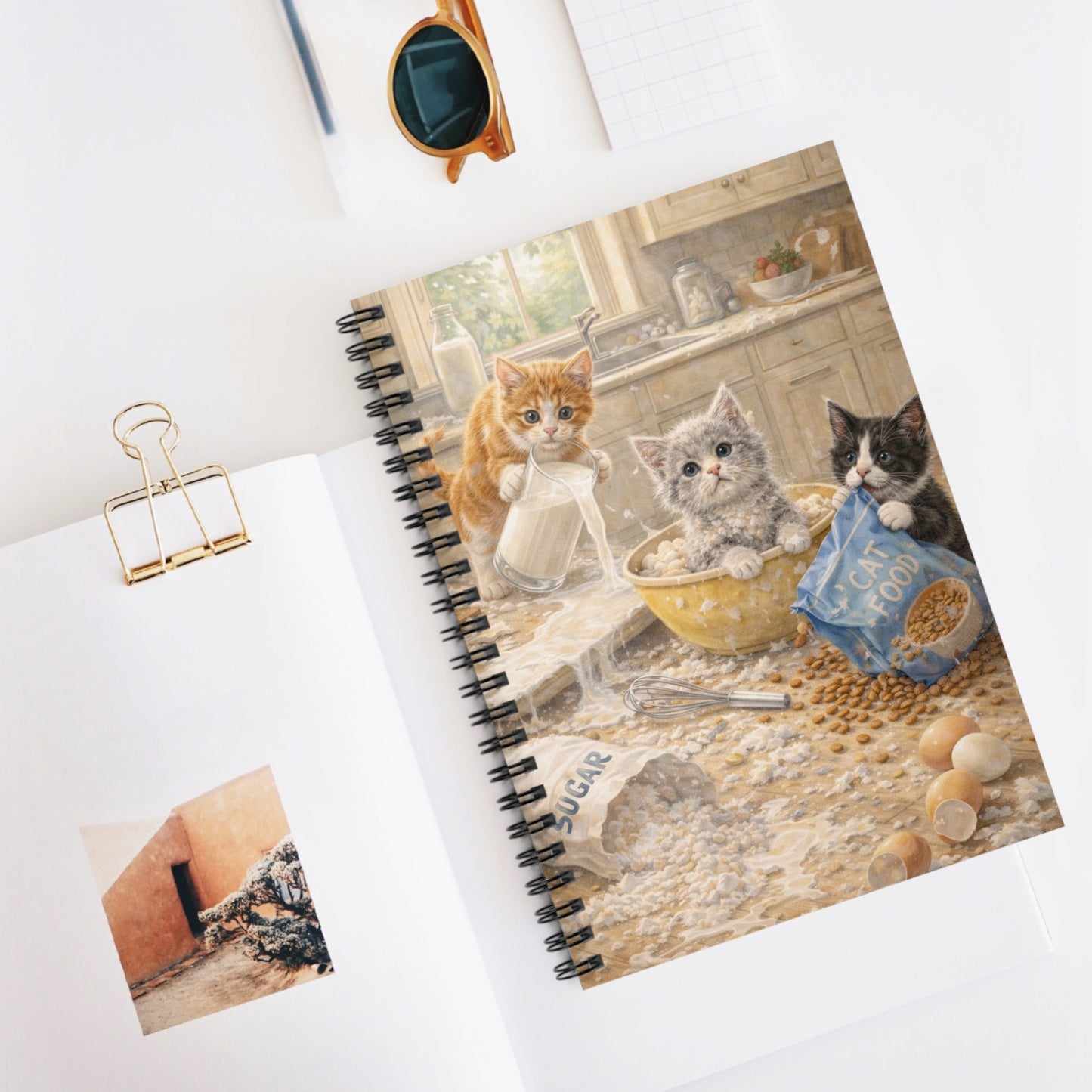 Kittens in the Kitchen Spiral Notebook – Cute Cat Baking Illustration, Ruled Journal
