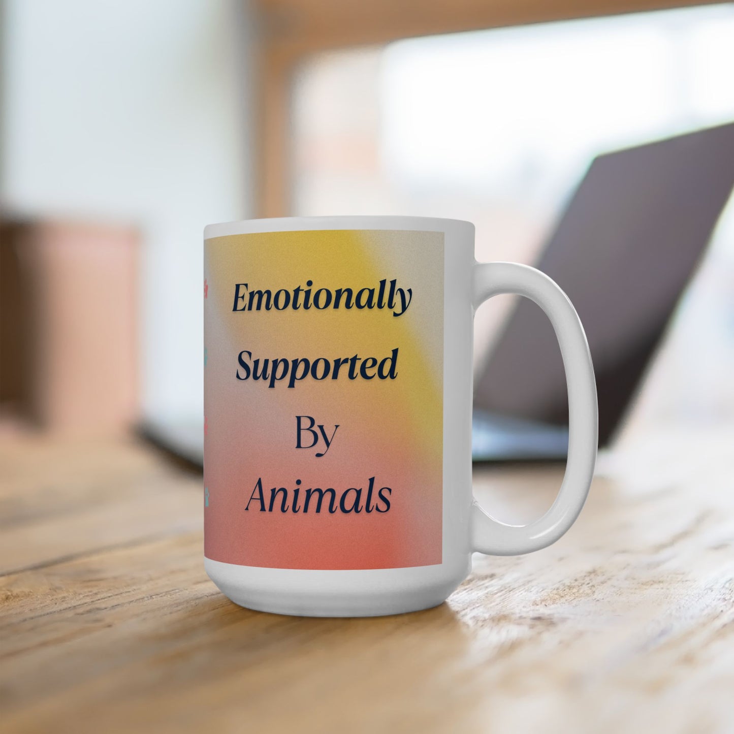 Emotional Support Animal Lover Ceramic Mug — Colorful Paw Print 15oz