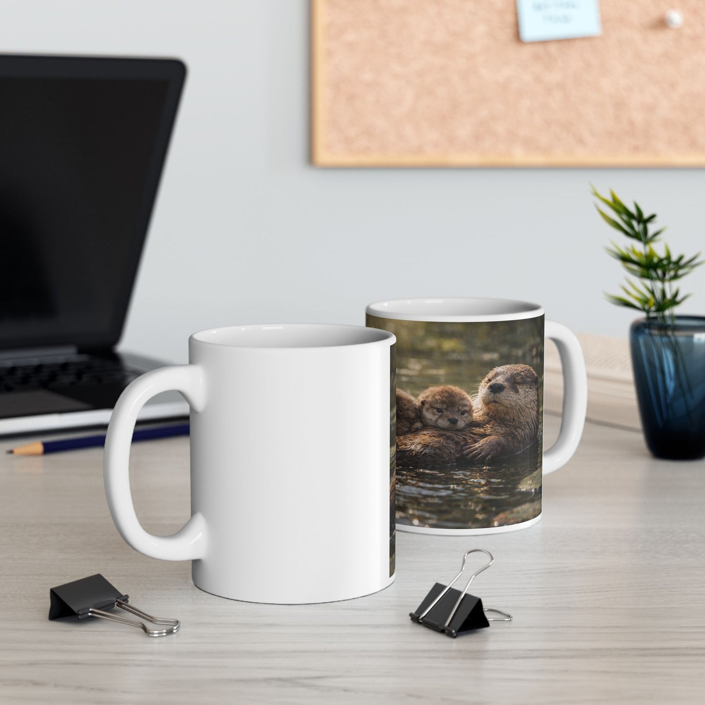 Sea Otter Family Ceramic Mug — Cute Otter Mom & Pups Coffee Cup (11oz)