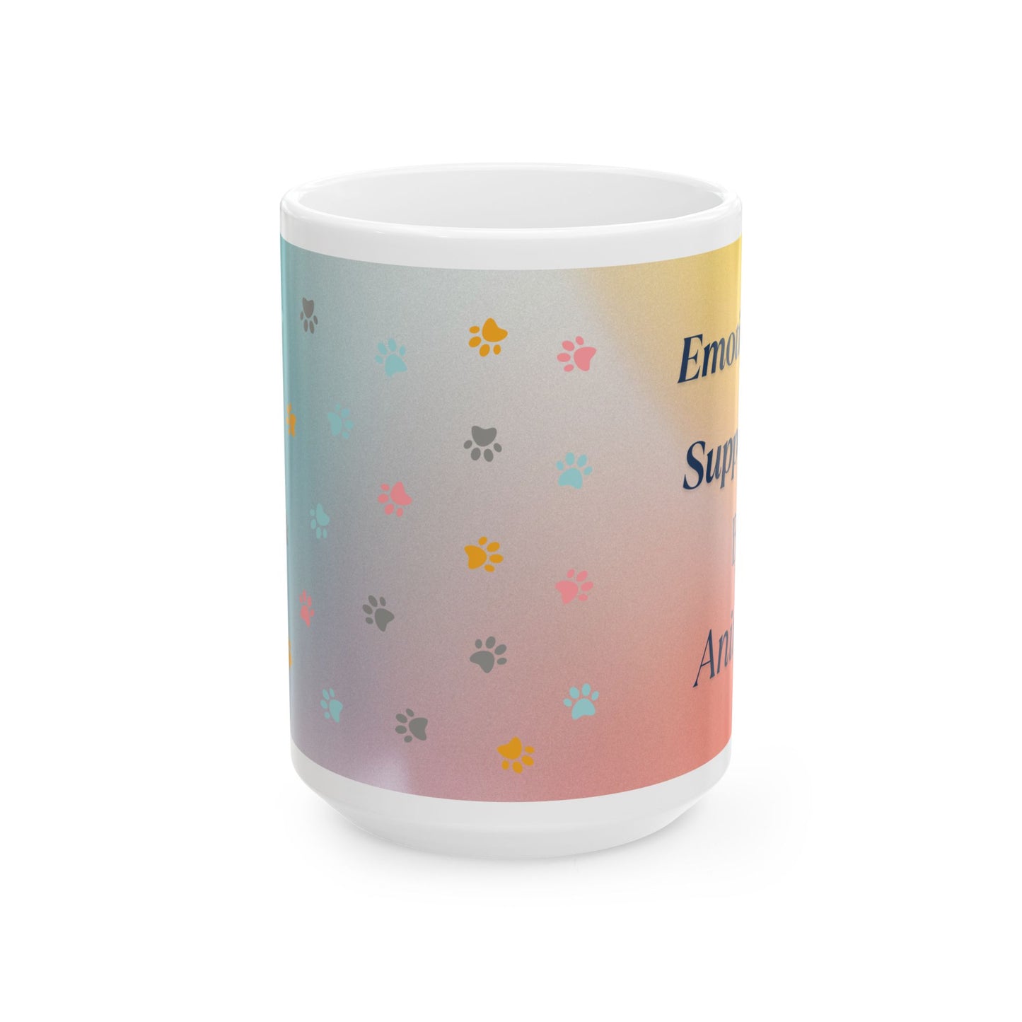 Emotional Support Animal Lover Ceramic Mug — Colorful Paw Print 15oz