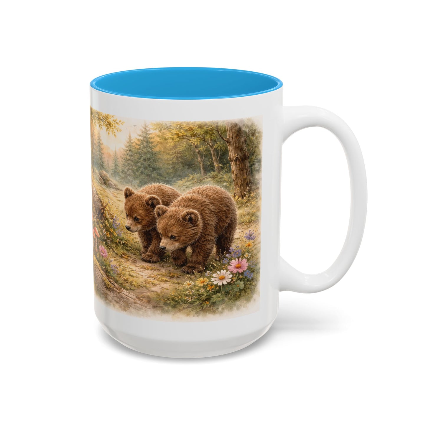 Woodland Bear Forest Mug — Rustic Nature Coffee Cup with Mushrooms