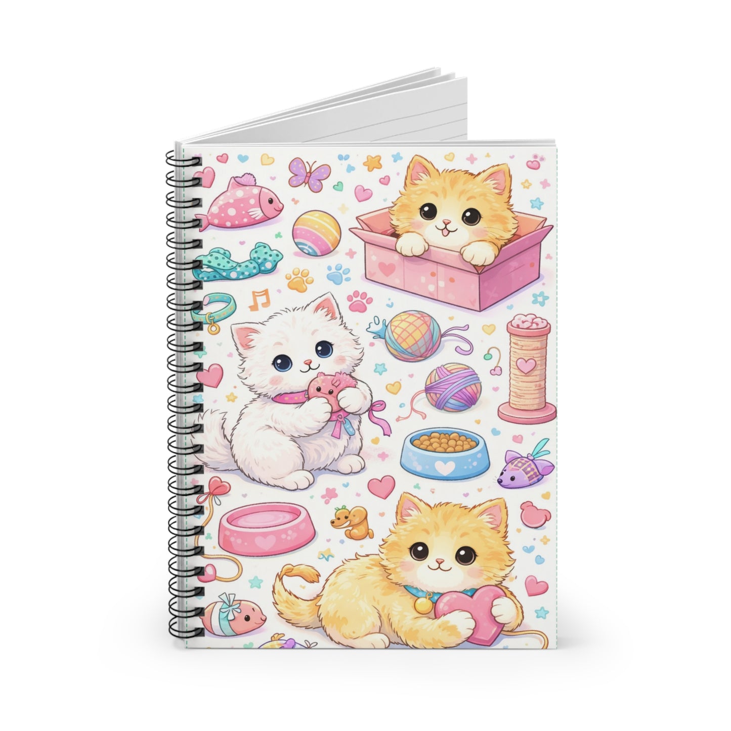 Kawaii Kitten Spiral Notebook – Cute Cats & Toys Ruled Journal