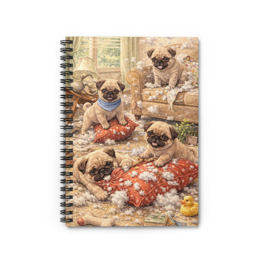 Pug Puppy Mischief Spiral Notebook — Ruled Journal for Dog Lovers