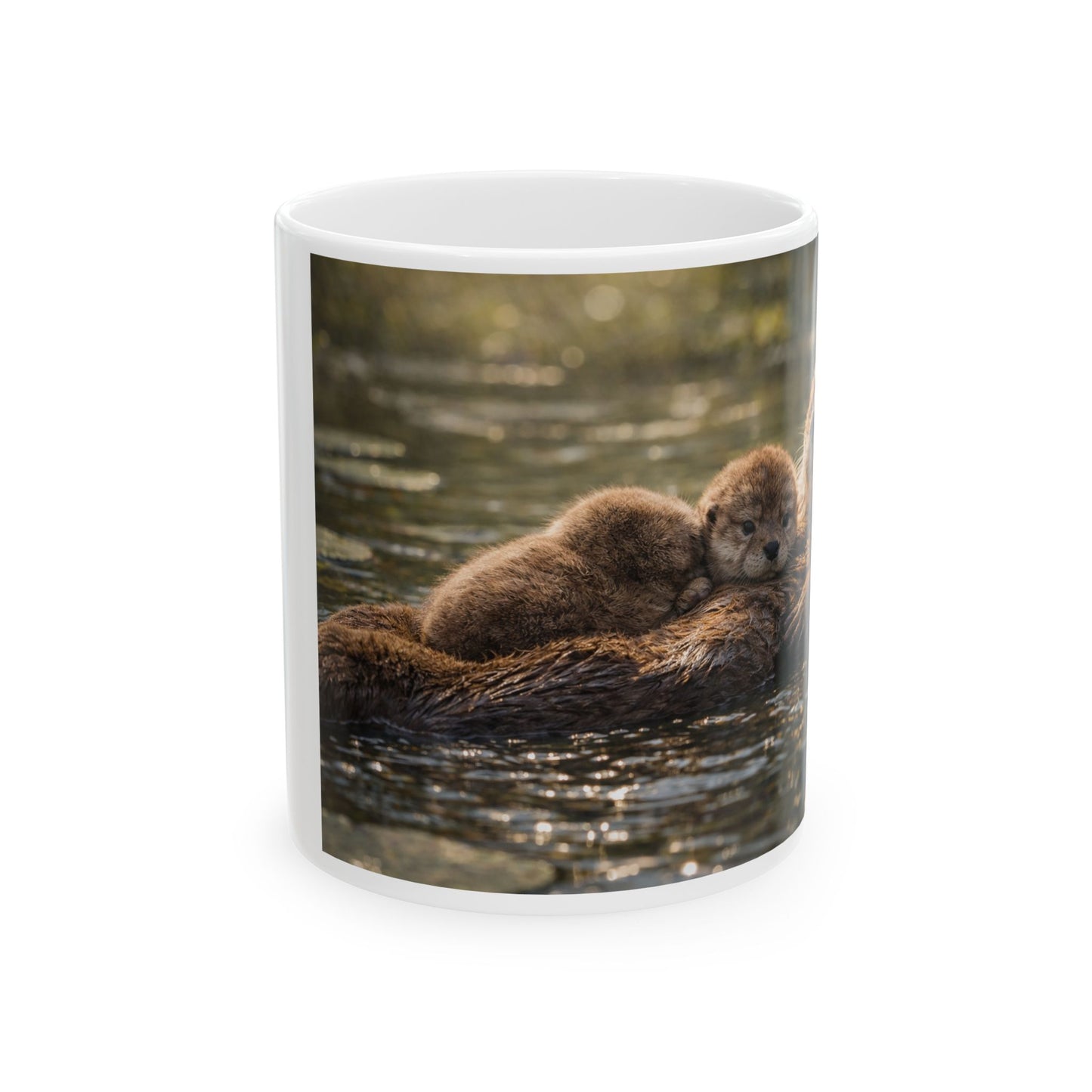 Sea Otter Family Ceramic Mug — Cute Otter Mom & Pups Coffee Cup (11oz)