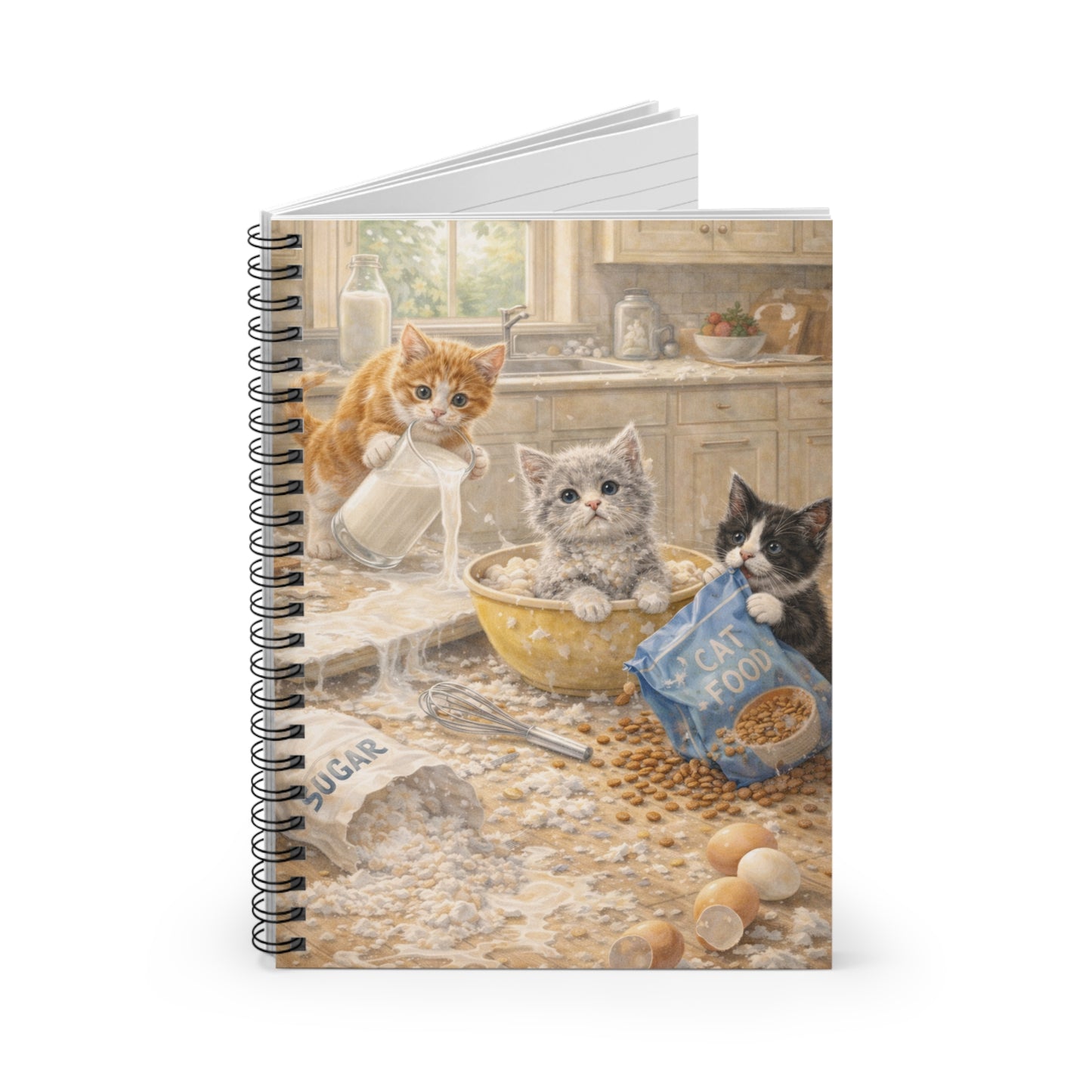 Kittens in the Kitchen Spiral Notebook – Cute Cat Baking Illustration, Ruled Journal
