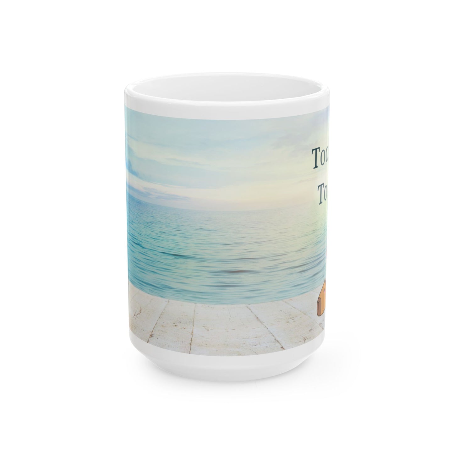 Cute Beach Capybara Ceramic Mug — Relaxing Ocean Coffee Cup (15oz)