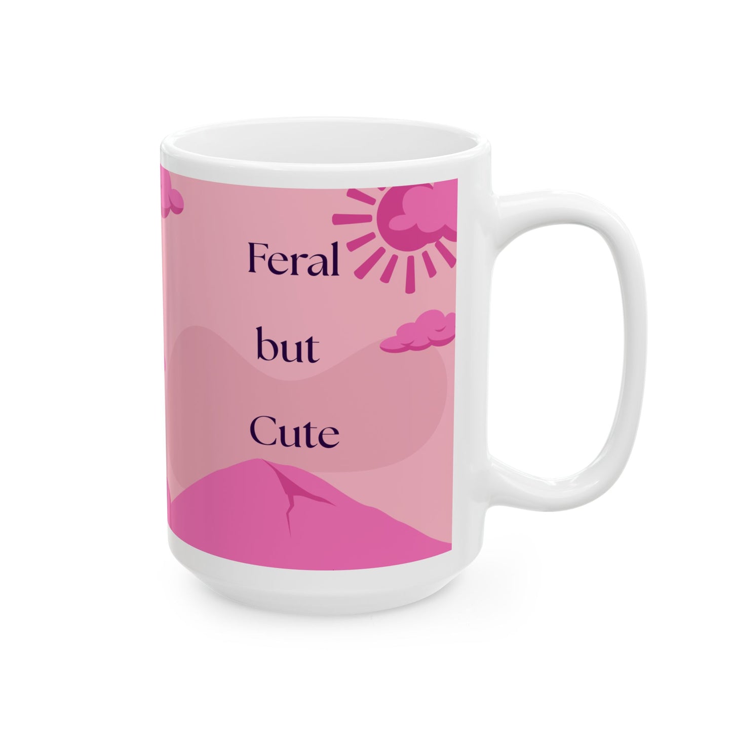 Pink Cat Ceramic Mug — Cute Black Cats on Pink Hills ( 15oz)