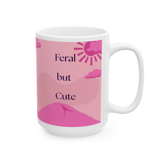 Pink Cat Ceramic Mug — Cute Black Cats on Pink Hills ( 15oz)