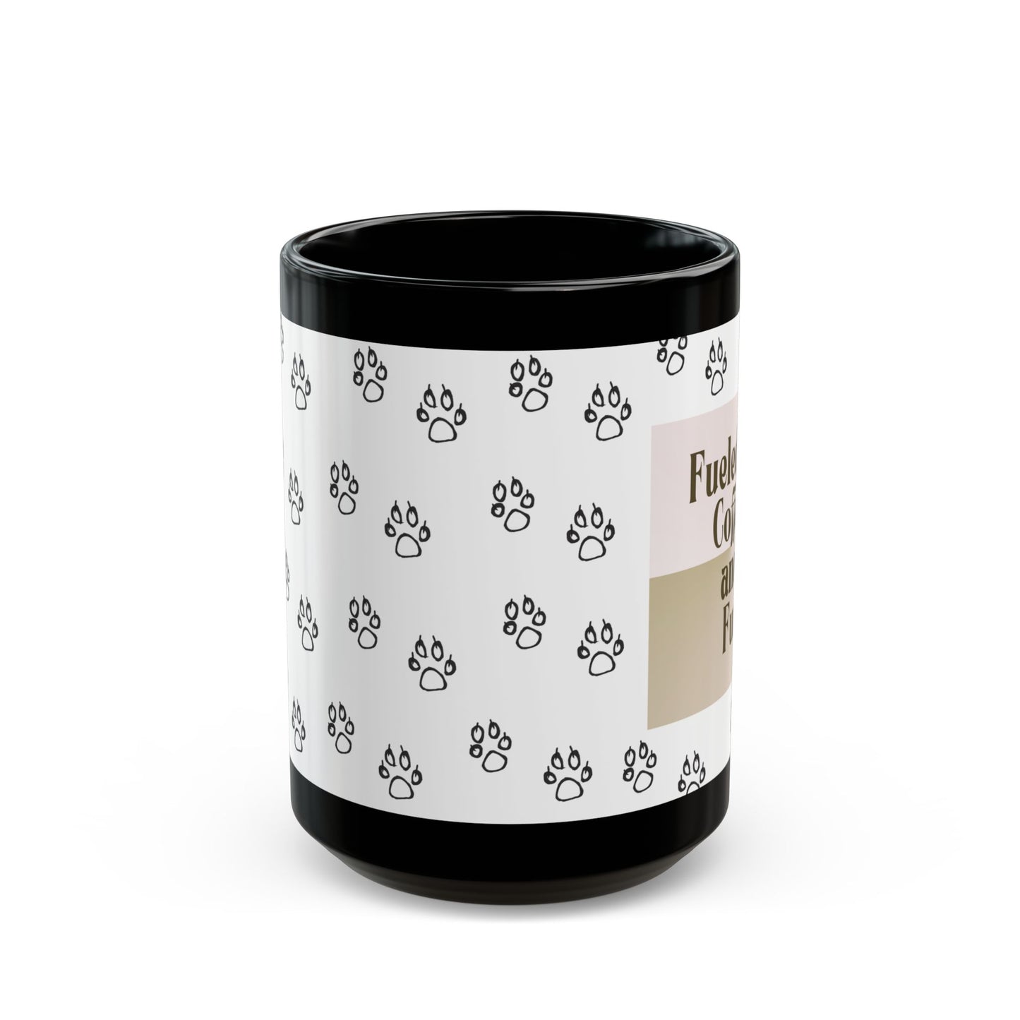 "Fueled by Coffee and Fur" Black Mug — Funny Pet Lover Coffee Cup (15oz)