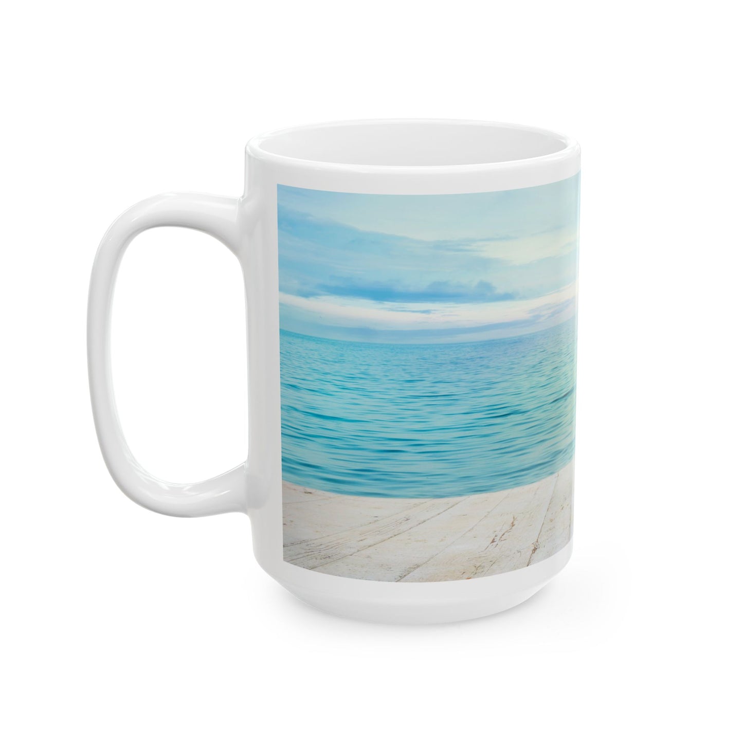 Cute Beach Capybara Ceramic Mug — Relaxing Ocean Coffee Cup (15oz)