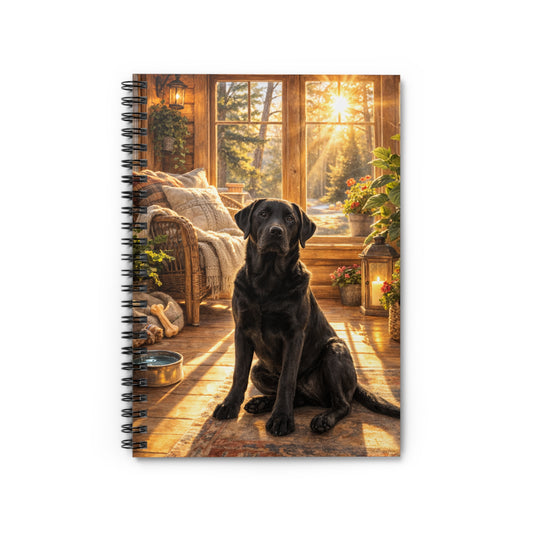 Black Labrador Cozy Sunroom Notebook — Ruled Spiral Journal for Dog Lovers