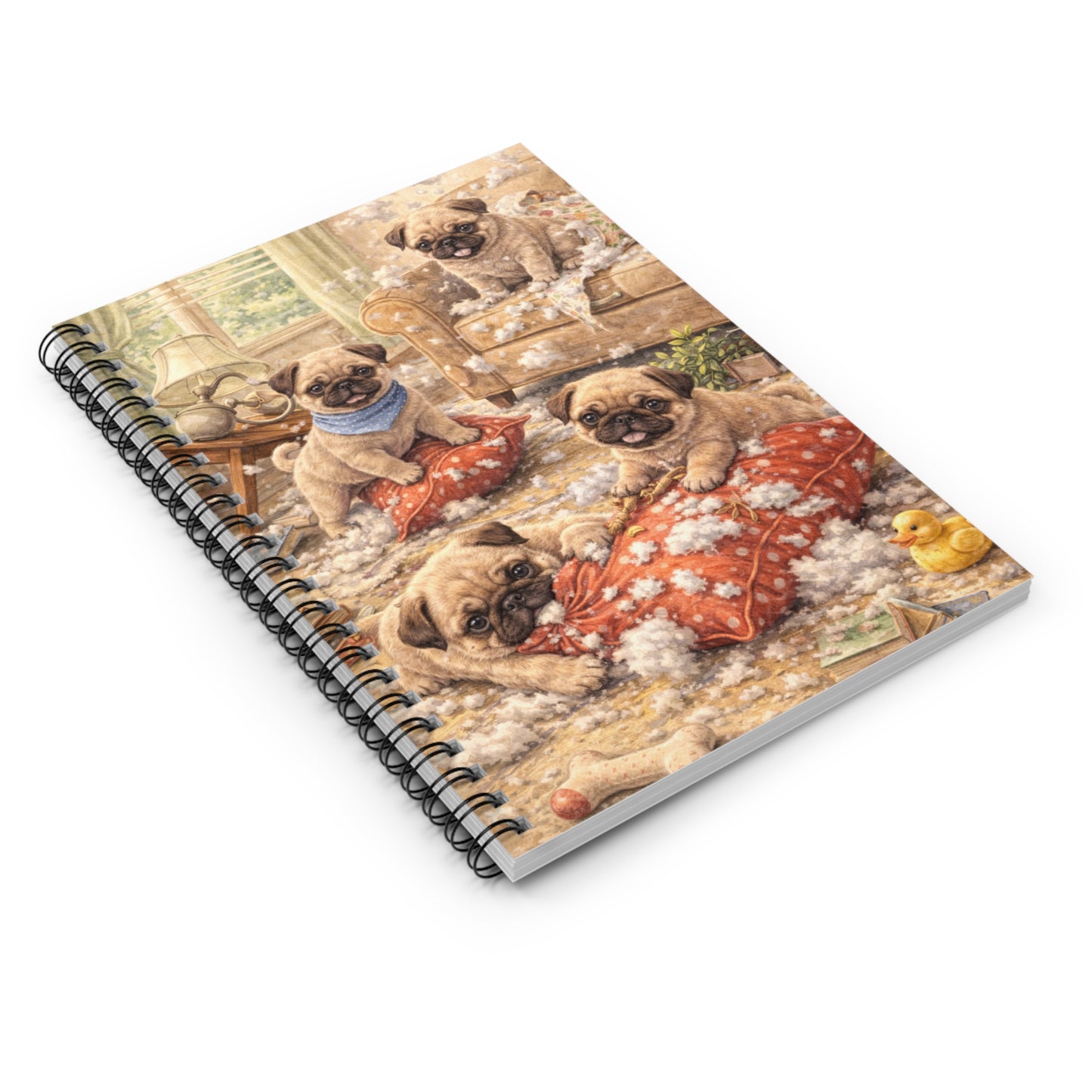 Pug Puppy Mischief Spiral Notebook — Ruled Journal for Dog Lovers