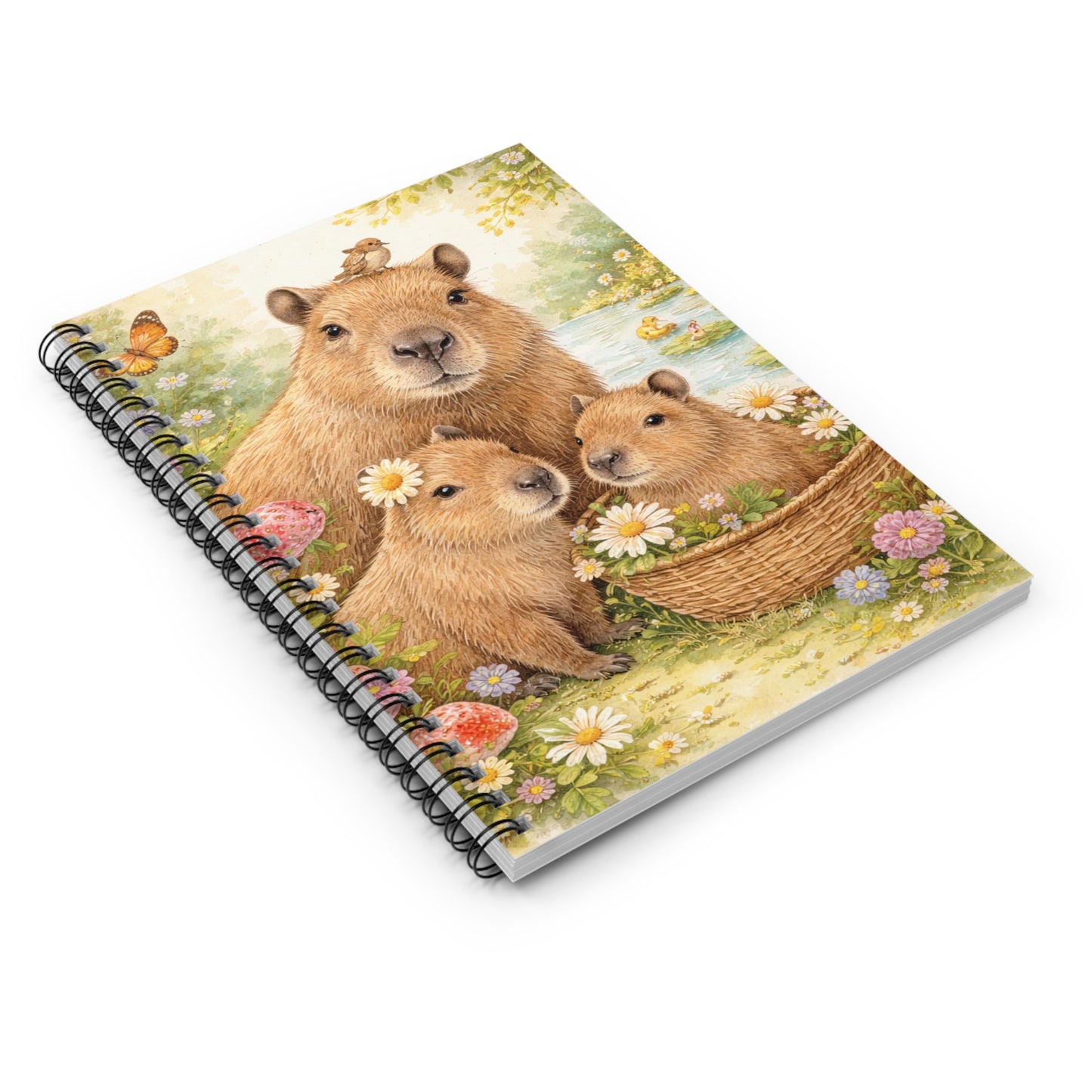 Cute Capybara Family Spiral Notebook — Floral Animal Journal for Kids & Nature Lovers