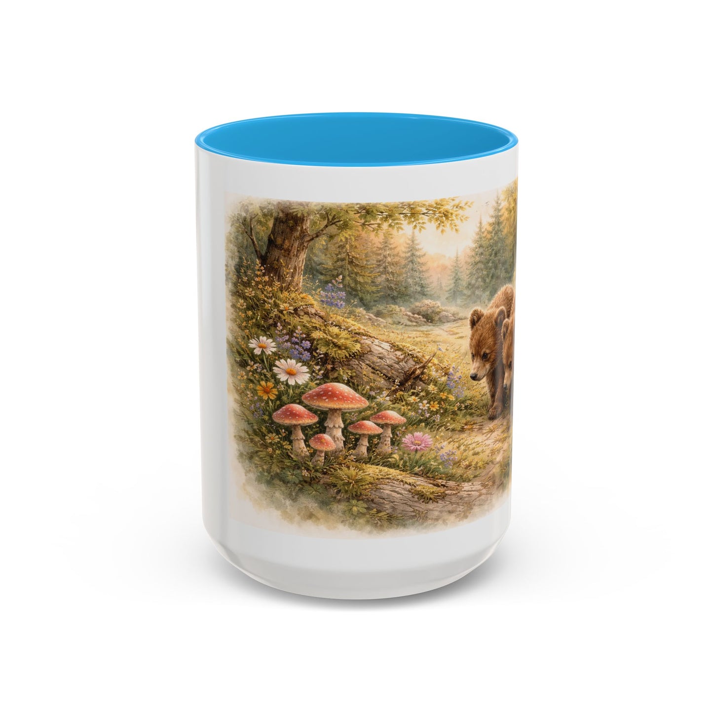 Woodland Bear Forest Mug — Rustic Nature Coffee Cup with Mushrooms