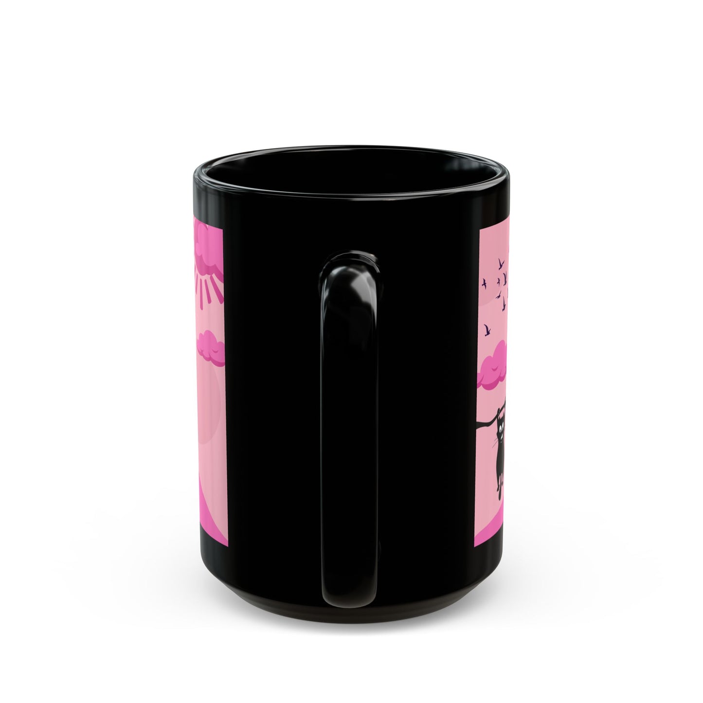 "Feral but Cute" Mug — Pink Cat Silhouette Coffee Cup ( 15oz)
