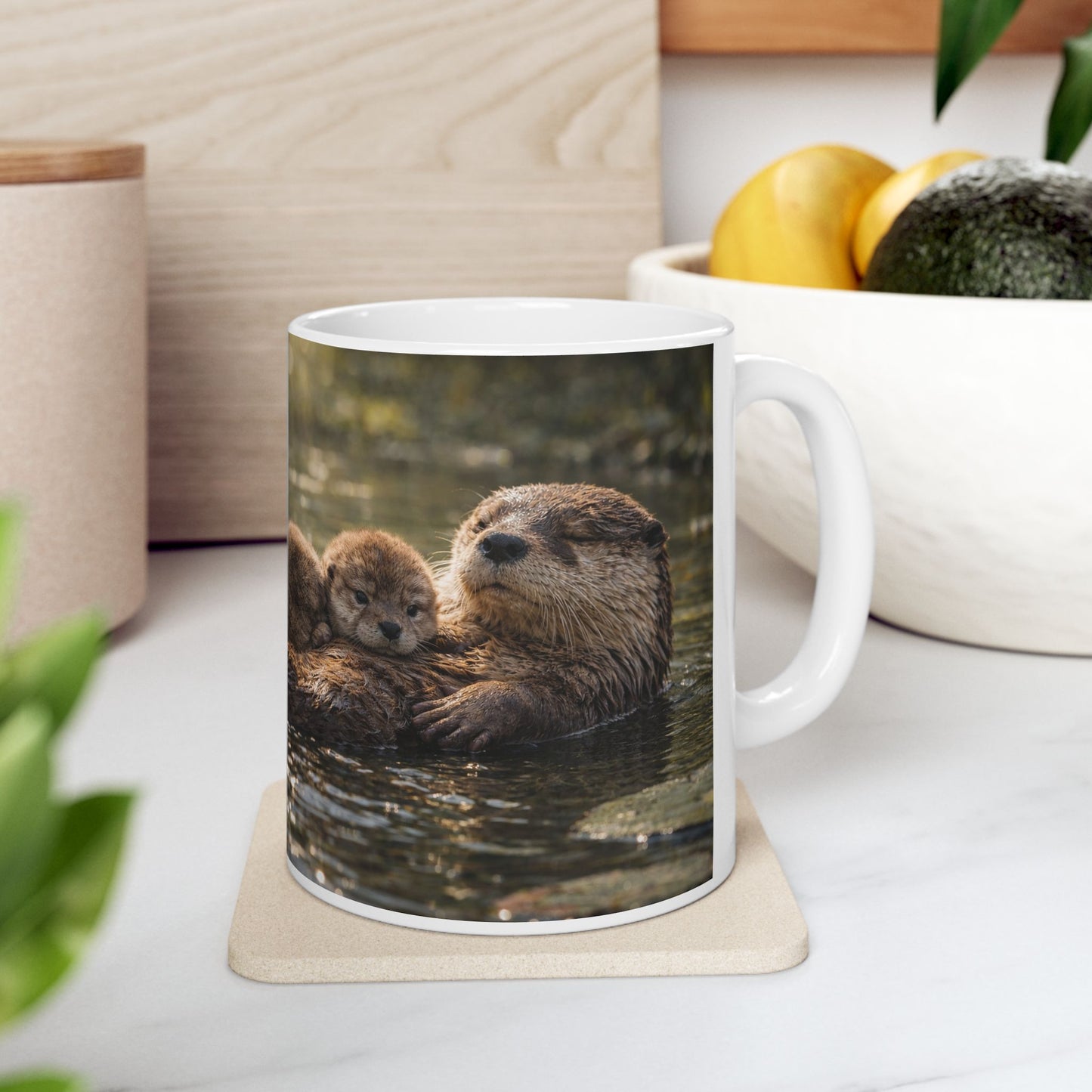 Sea Otter Family Ceramic Mug — Cute Otter Mom & Pups Coffee Cup (11oz)
