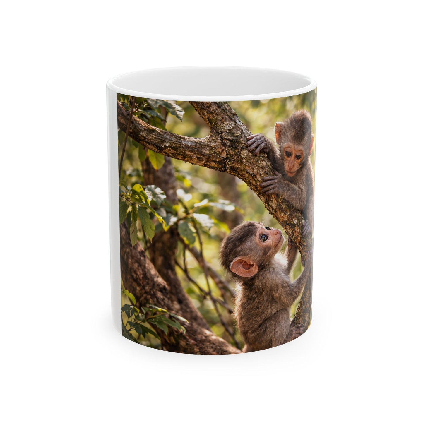 Baby Monkeys Ceramic Mug – Cute Jungle Wildlife Coffee Cup (11oz)