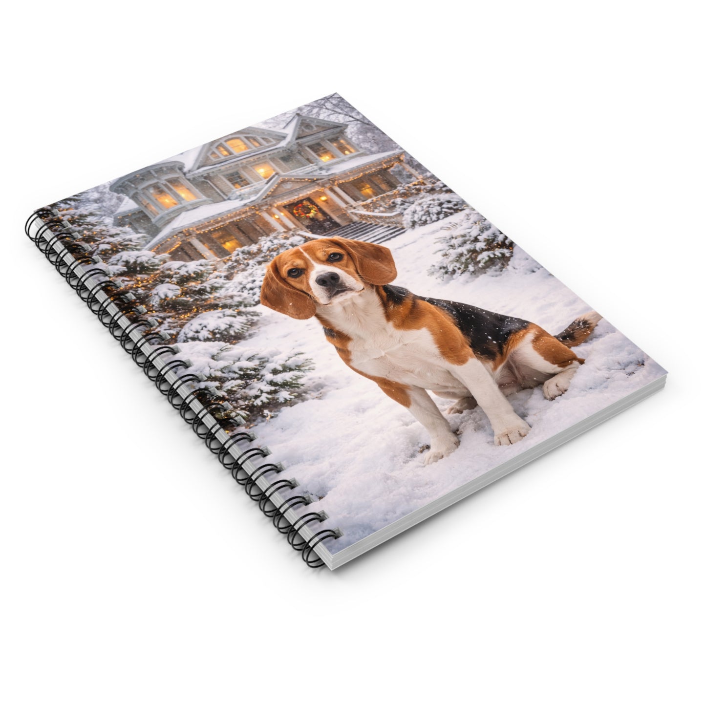 Beagle in Snow Spiral Notebook — Cozy Winter Dog Journal (Ruled)