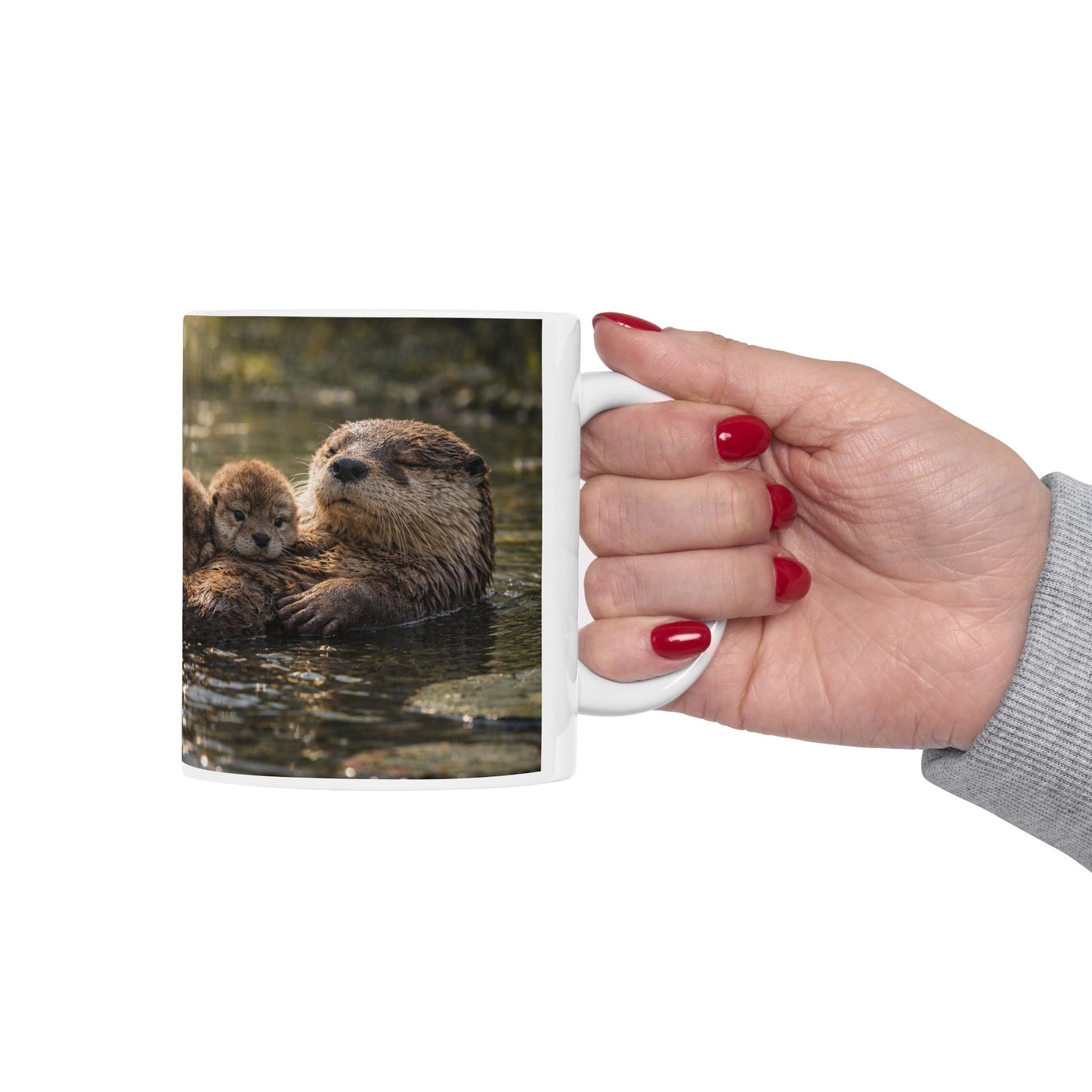 Sea Otter Family Ceramic Mug — Cute Otter Mom & Pups Coffee Cup (11oz)