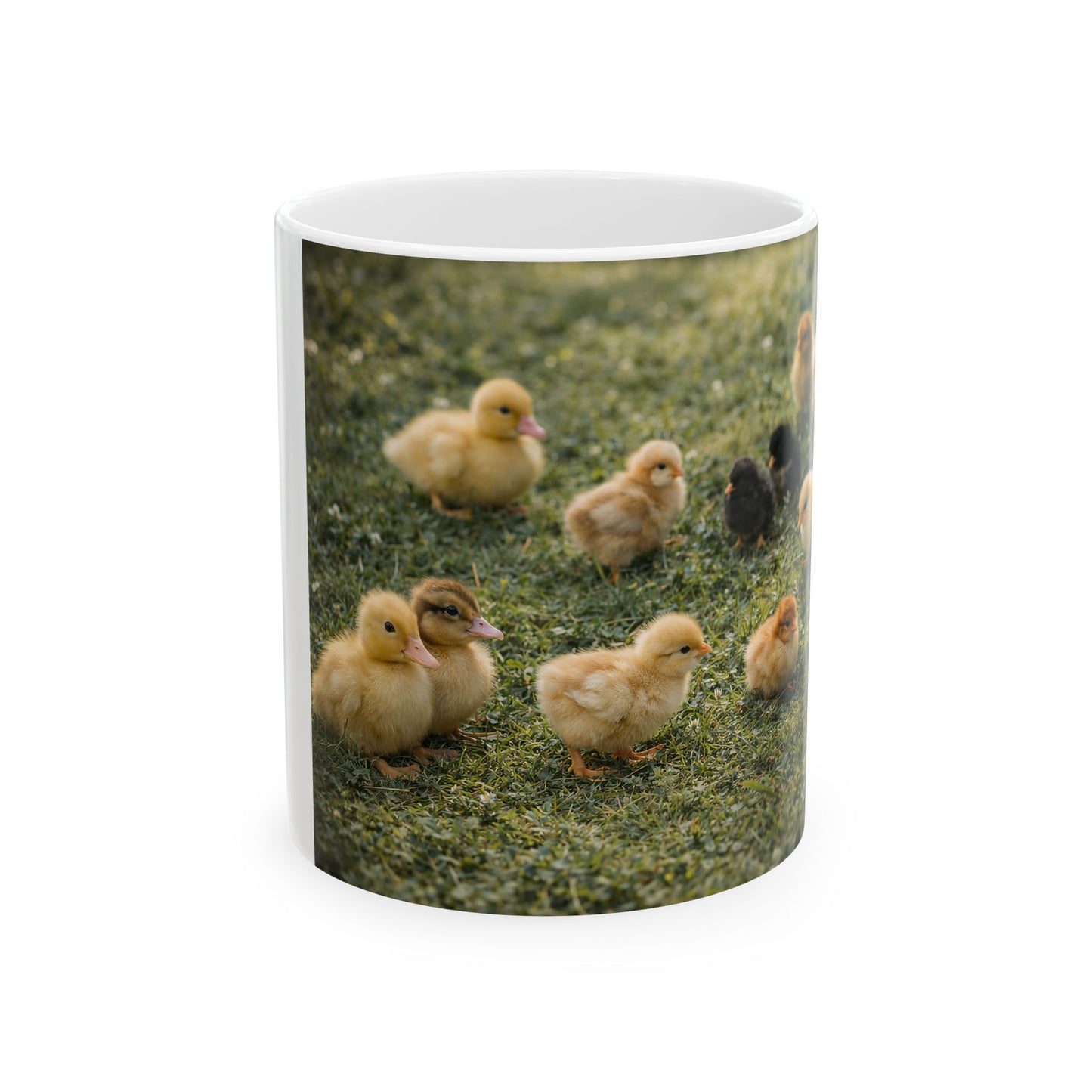 Cute Chickens & Bunny Ceramic Mug — Spring Farm Animal Coffee Cup (11oz)