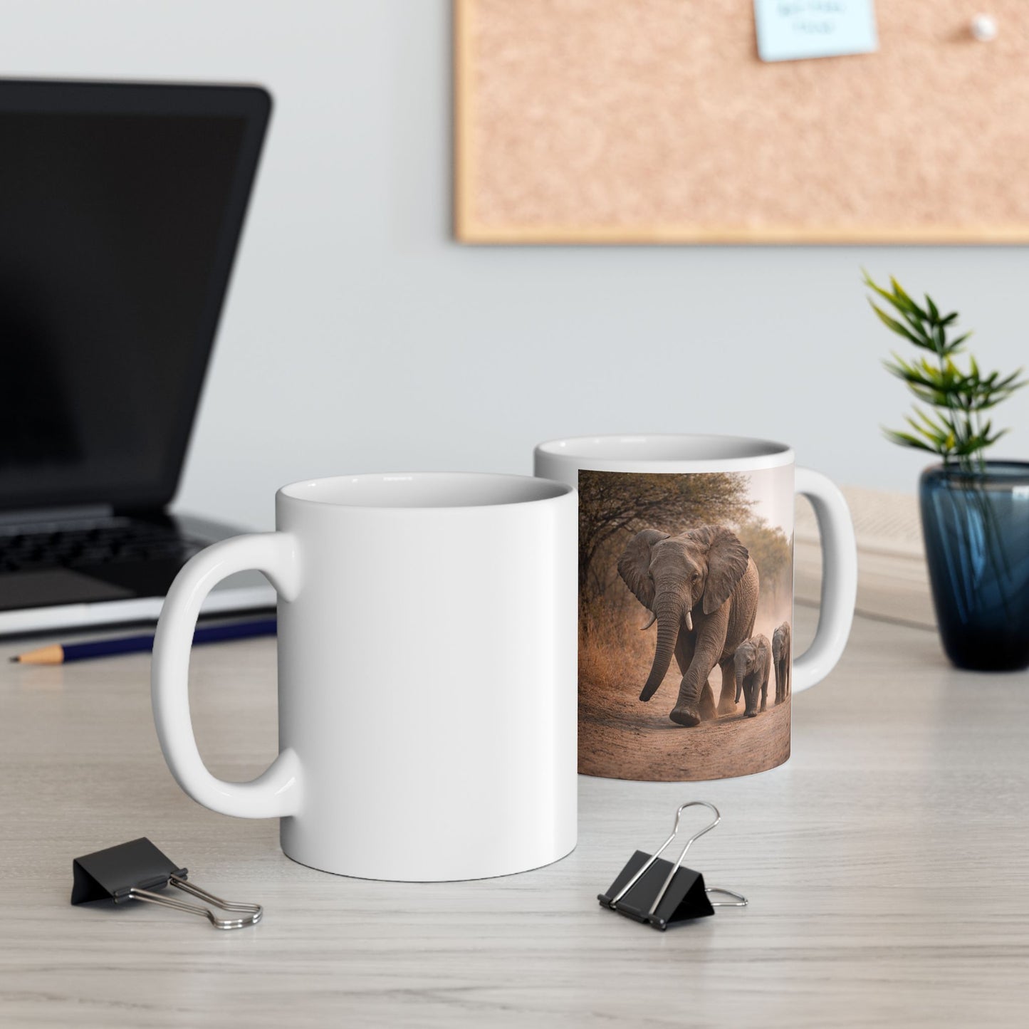 Elephant Family Ceramic Mug — Safari Wildlife Photo Coffee Cup (11oz)
