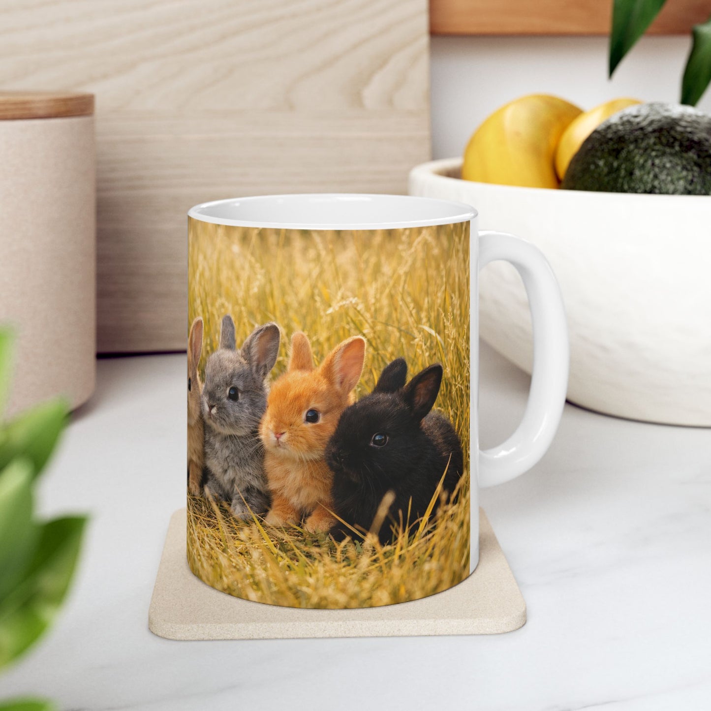 Row of Baby Bunnies Mug | Rabbit Photo Ceramic Coffee Cup