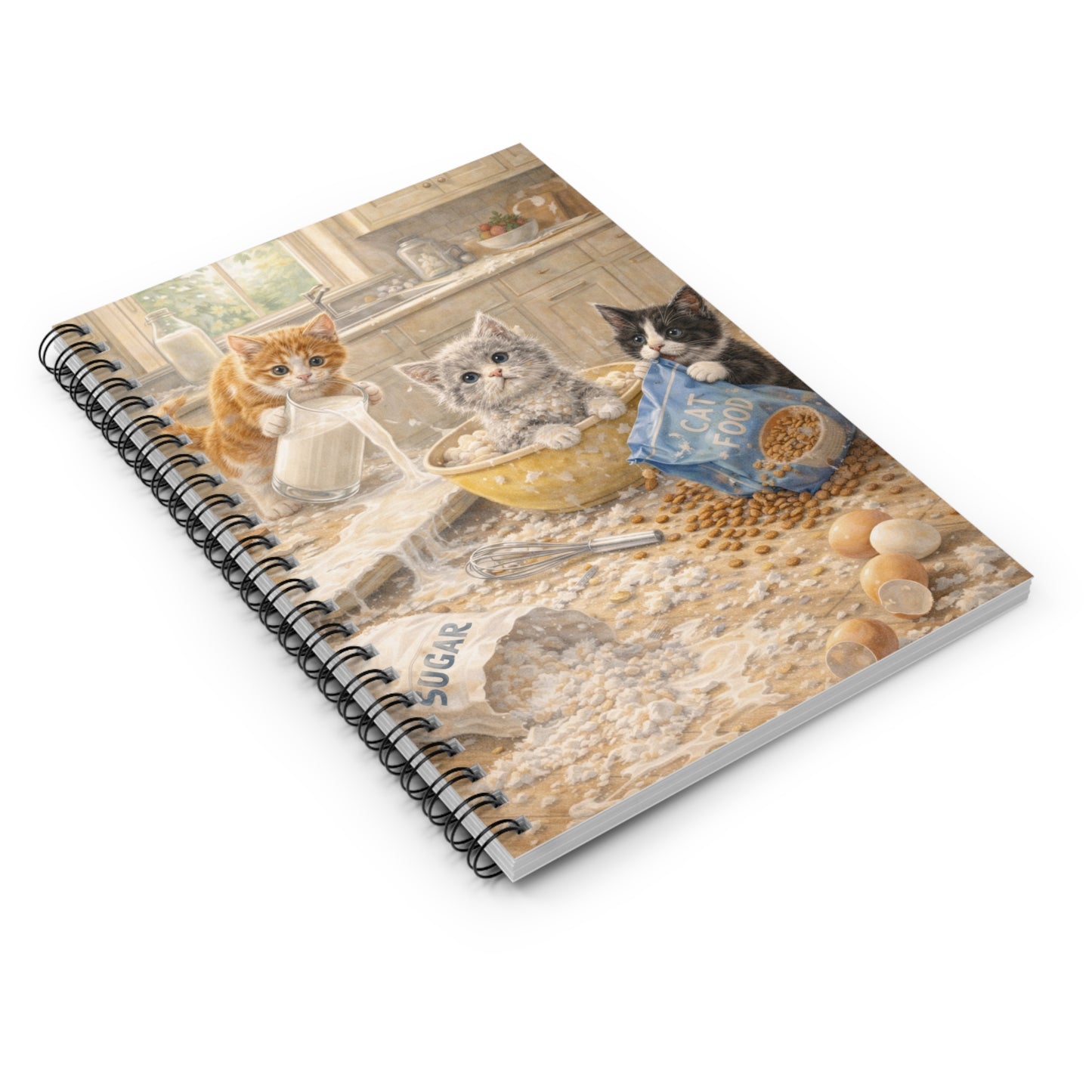 Kittens in the Kitchen Spiral Notebook – Cute Cat Baking Illustration, Ruled Journal