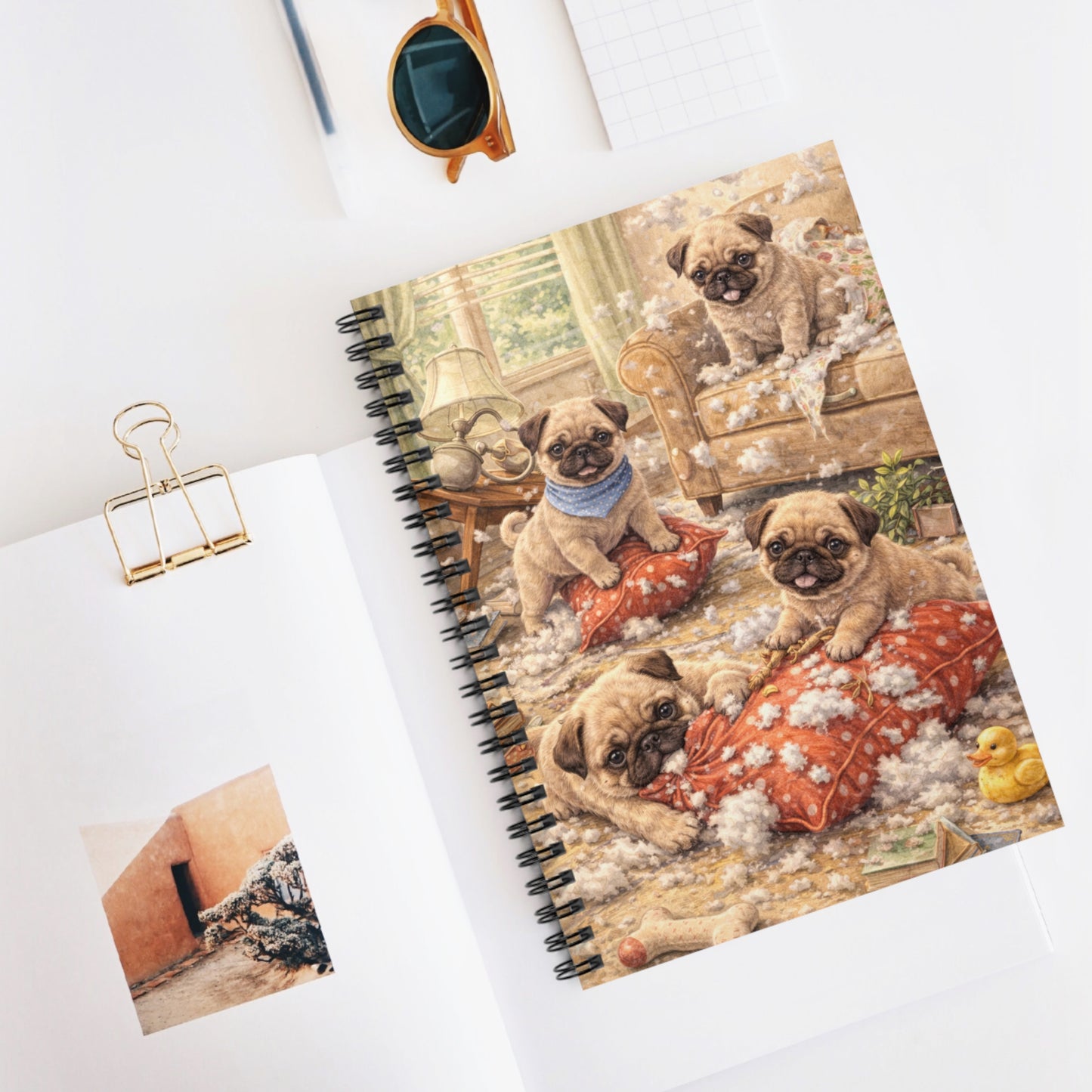 Pug Puppy Mischief Spiral Notebook — Ruled Journal for Dog Lovers