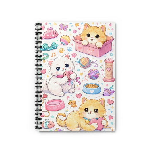 Kawaii Kitten Spiral Notebook – Cute Cats & Toys Ruled Journal