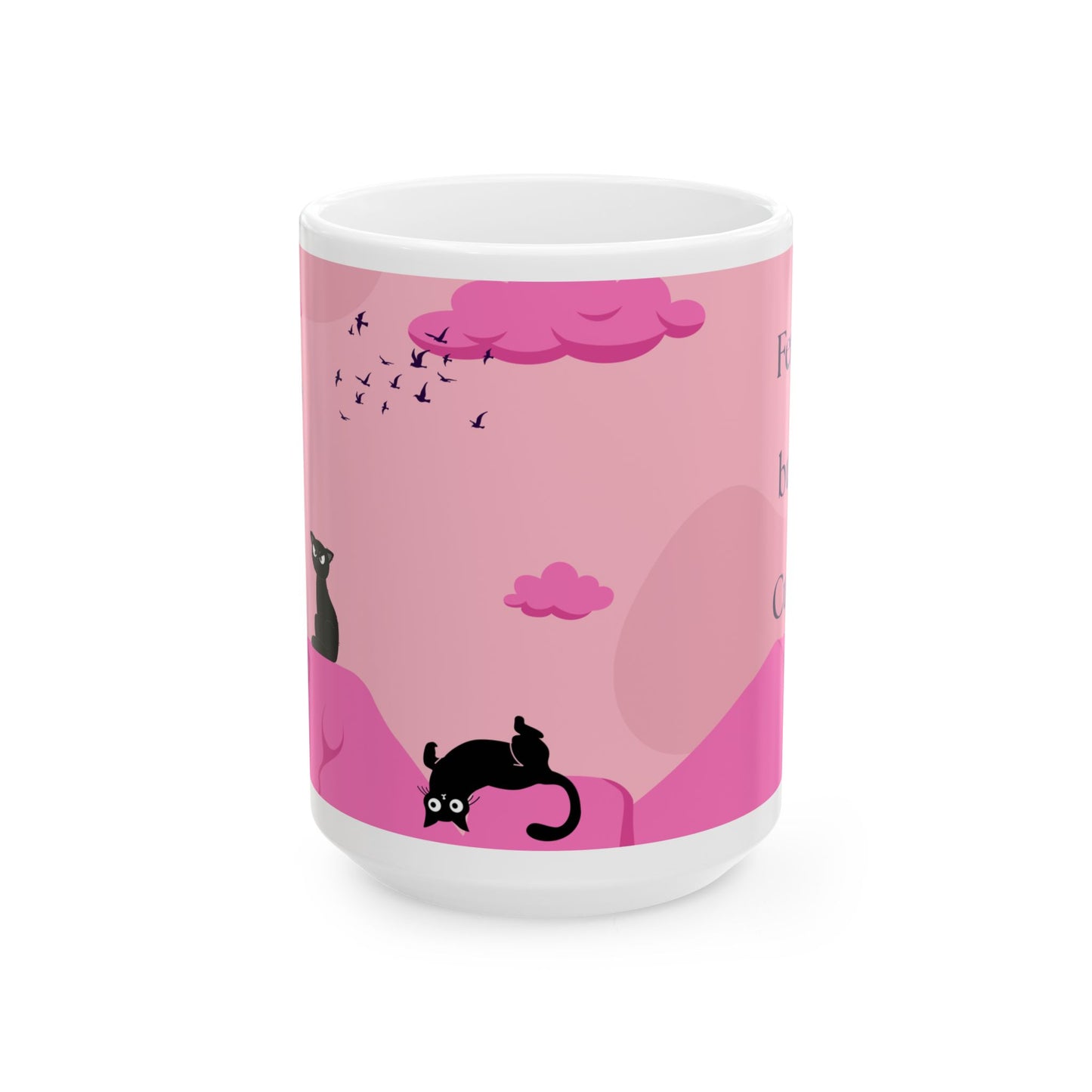 Pink Cat Ceramic Mug — Cute Black Cats on Pink Hills ( 15oz)