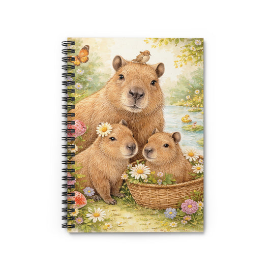 Cute Capybara Family Spiral Notebook — Floral Animal Journal for Kids & Nature Lovers