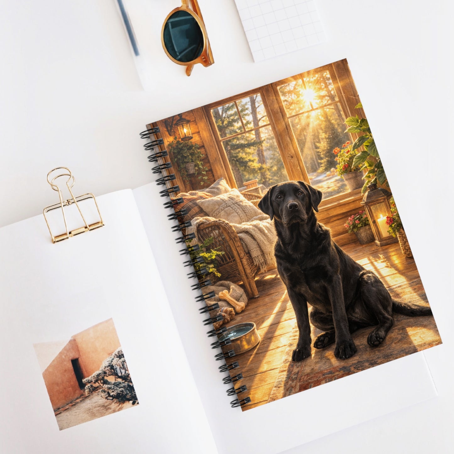 Black Labrador Cozy Sunroom Notebook — Ruled Spiral Journal for Dog Lovers