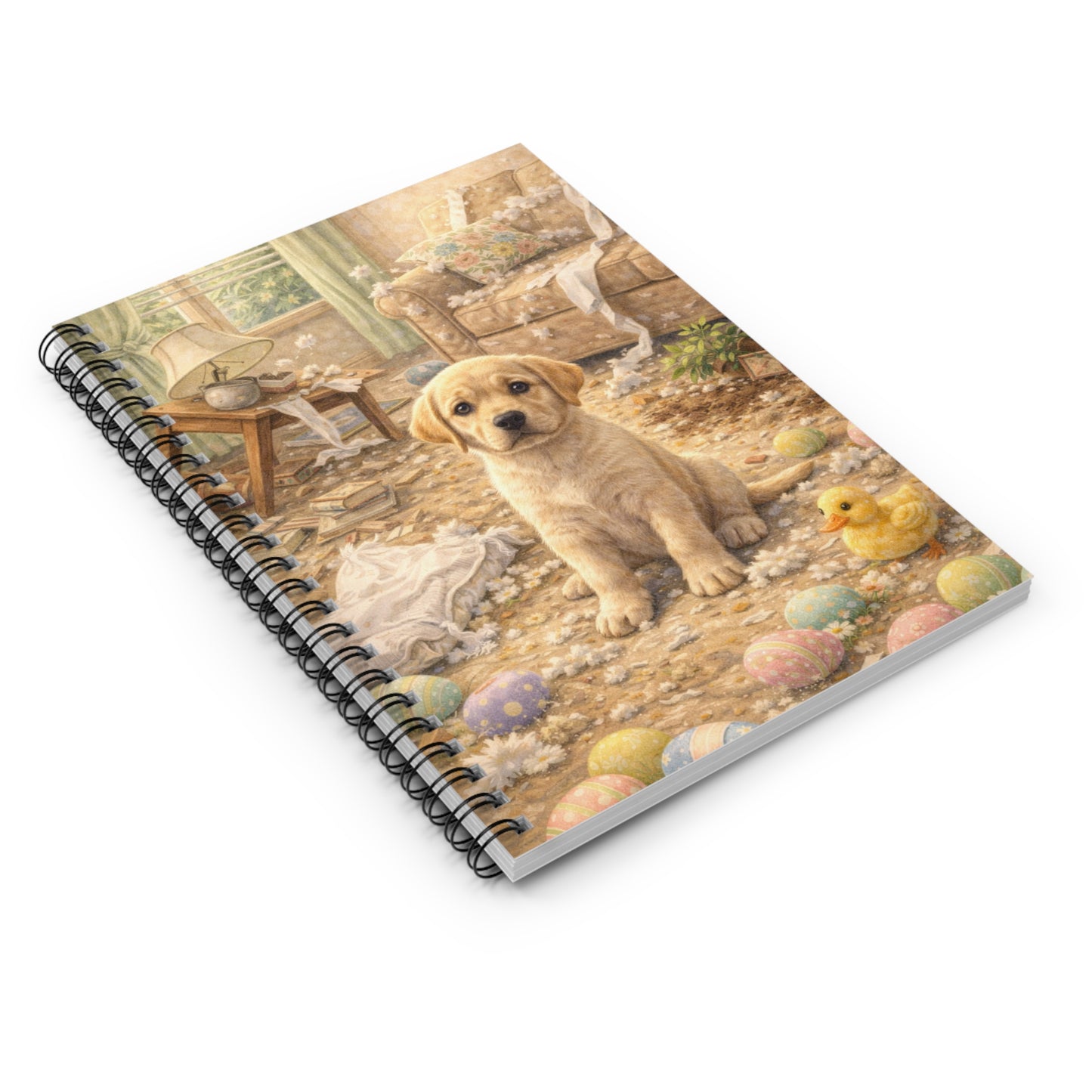 Cute Puppy Easter Notebook — Spiral Ruled Journal with Labrador Puppy & Easter Eggs