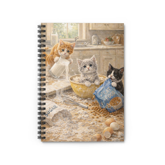 Kittens in the Kitchen Spiral Notebook – Cute Cat Baking Illustration, Ruled Journal