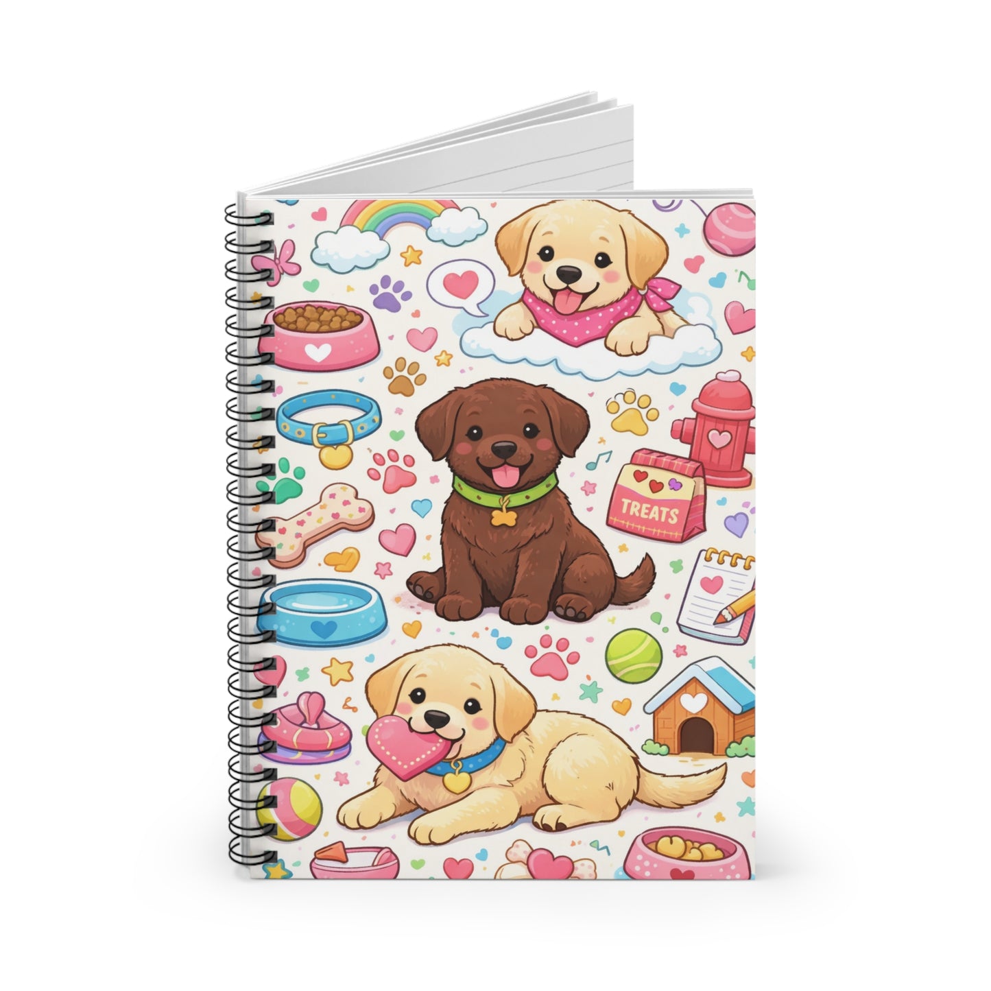Cute Puppy Pattern Spiral Notebook — Ruled Journal for Dog and animal Lovers, Kids & School