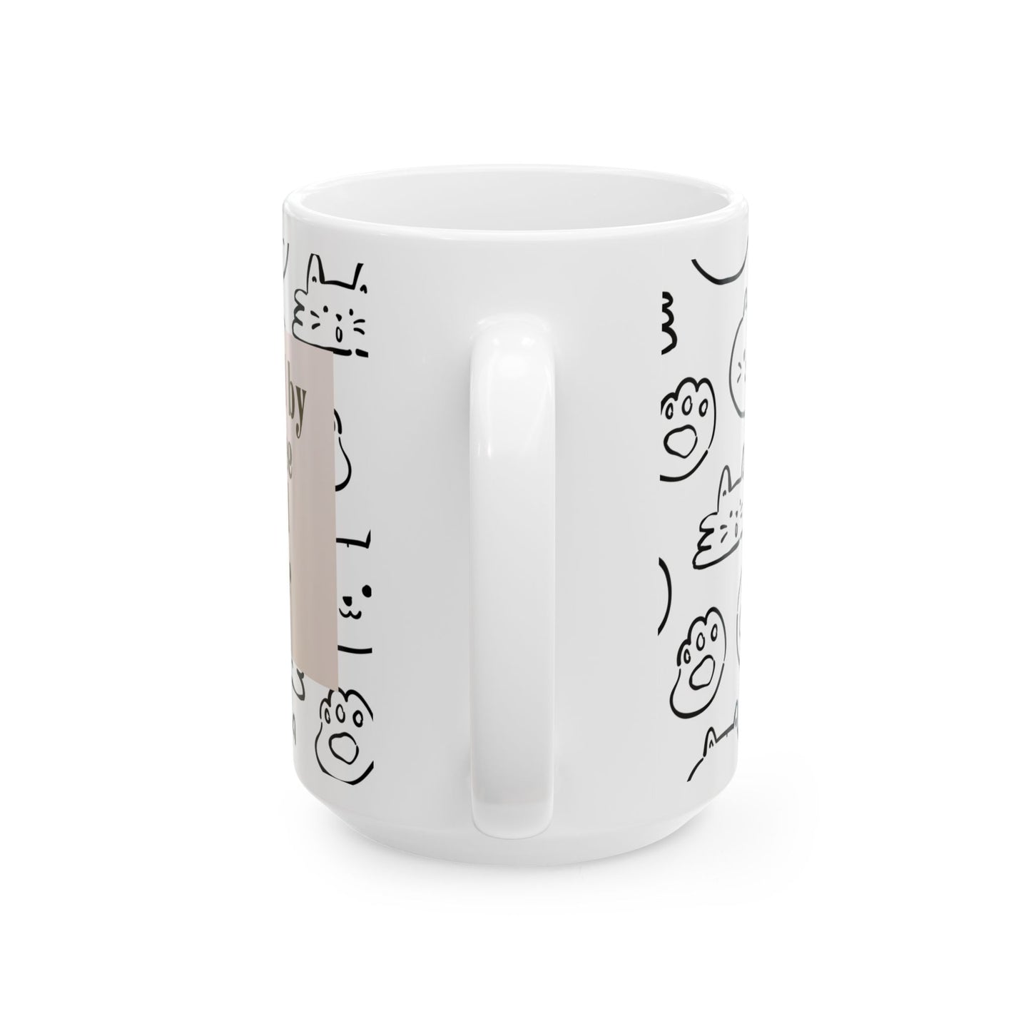 Cat Pattern Ceramic Mug — "Fueled by Coffee and Fur" (15oz)