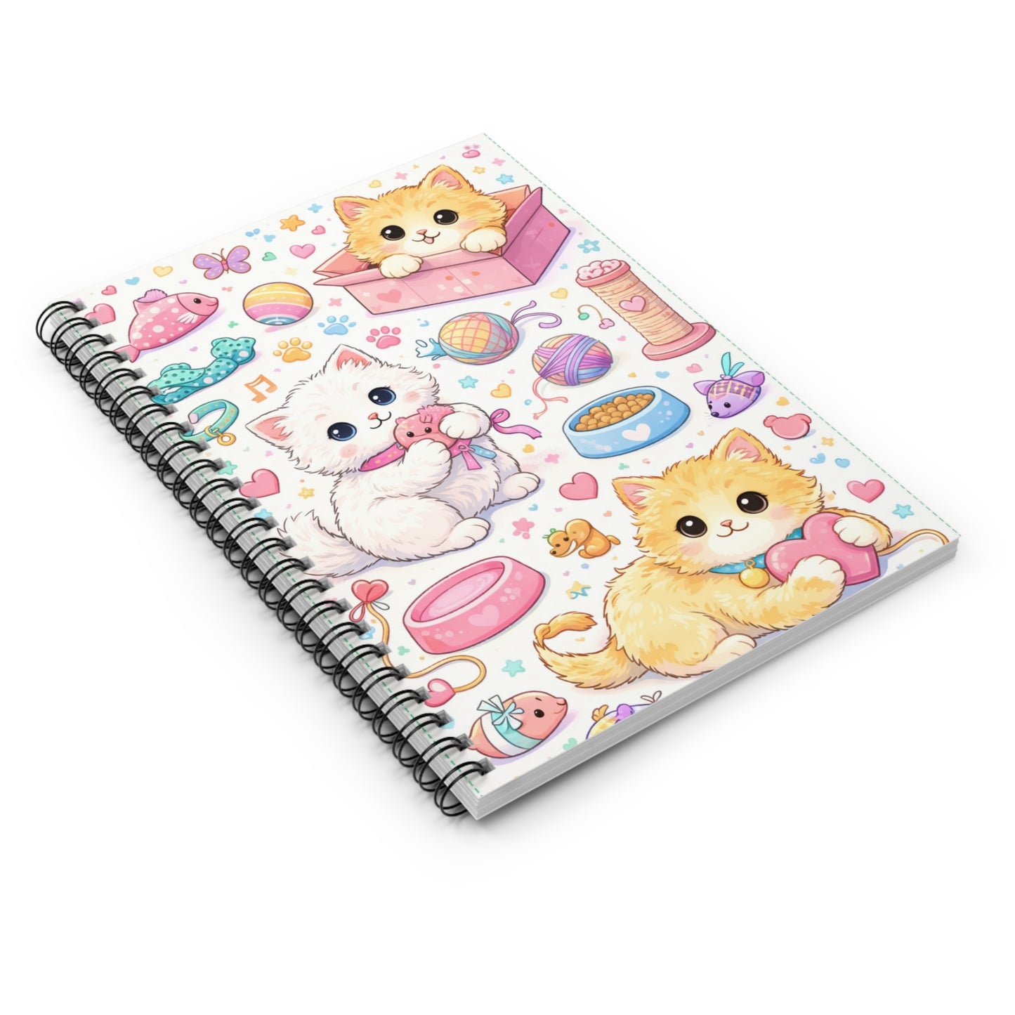 Kawaii Kitten Spiral Notebook – Cute Cats & Toys Ruled Journal