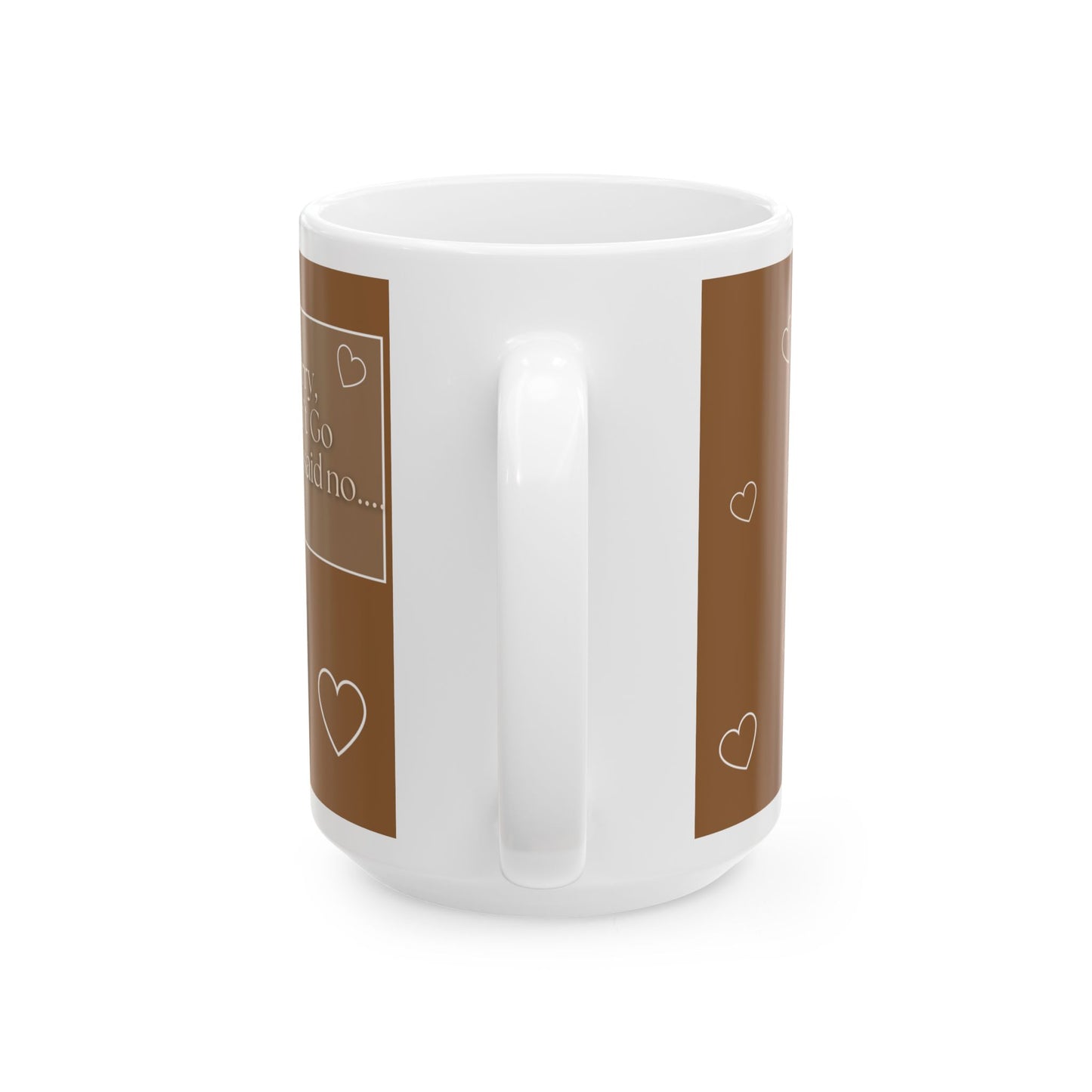 Ceramic Mug — Brown Heart Pattern Cat Coffee Tea Cup (15oz)