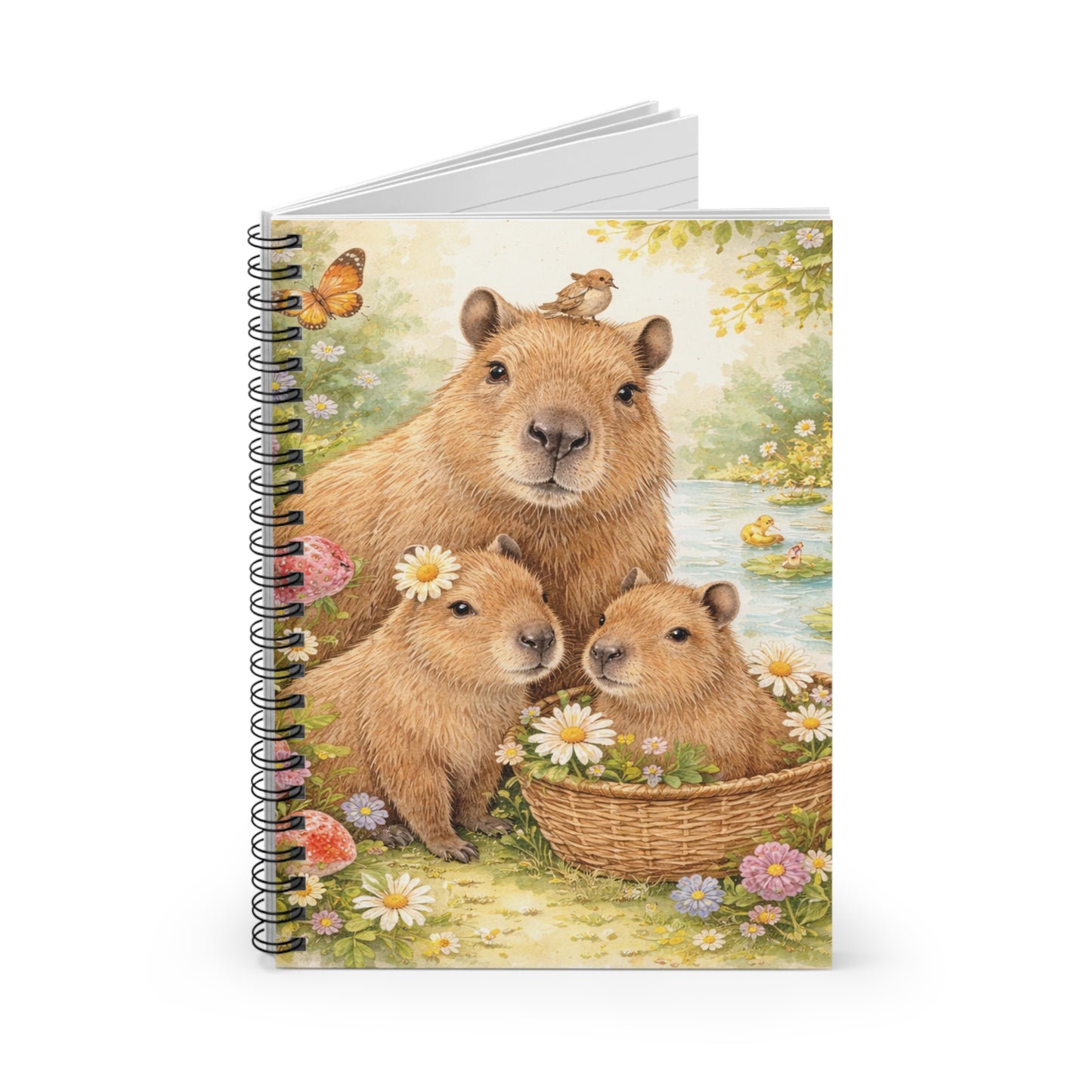 Cute Capybara Family Spiral Notebook — Floral Animal Journal for Kids & Nature Lovers