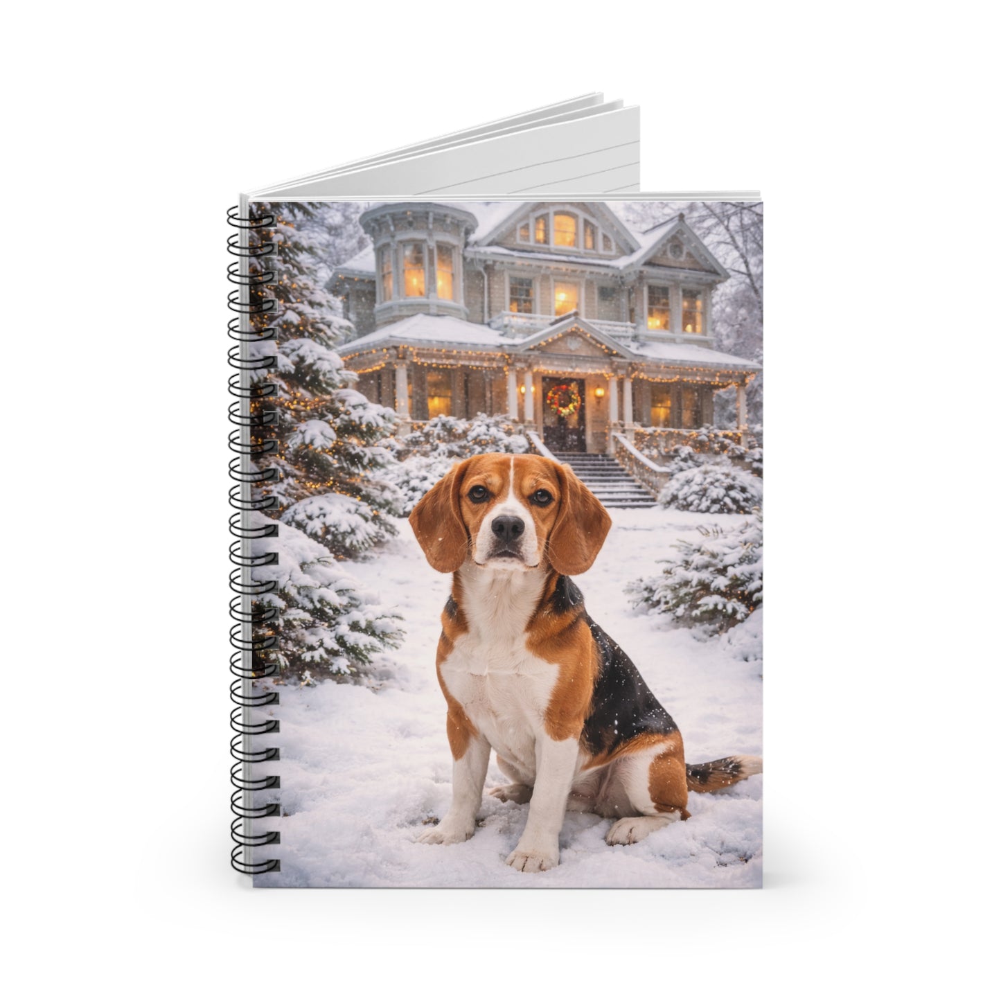 Beagle in Snow Spiral Notebook — Cozy Winter Dog Journal (Ruled)
