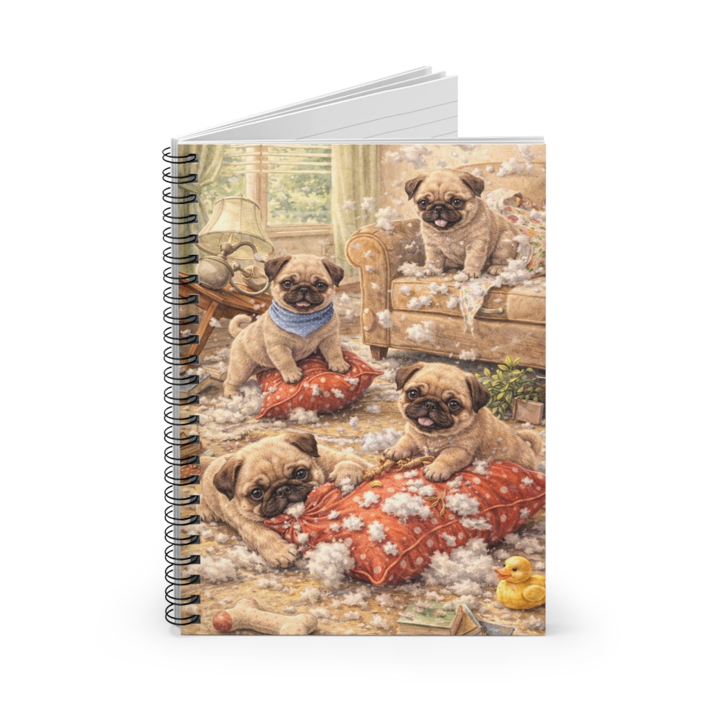 Pug Puppy Mischief Spiral Notebook — Ruled Journal for Dog Lovers