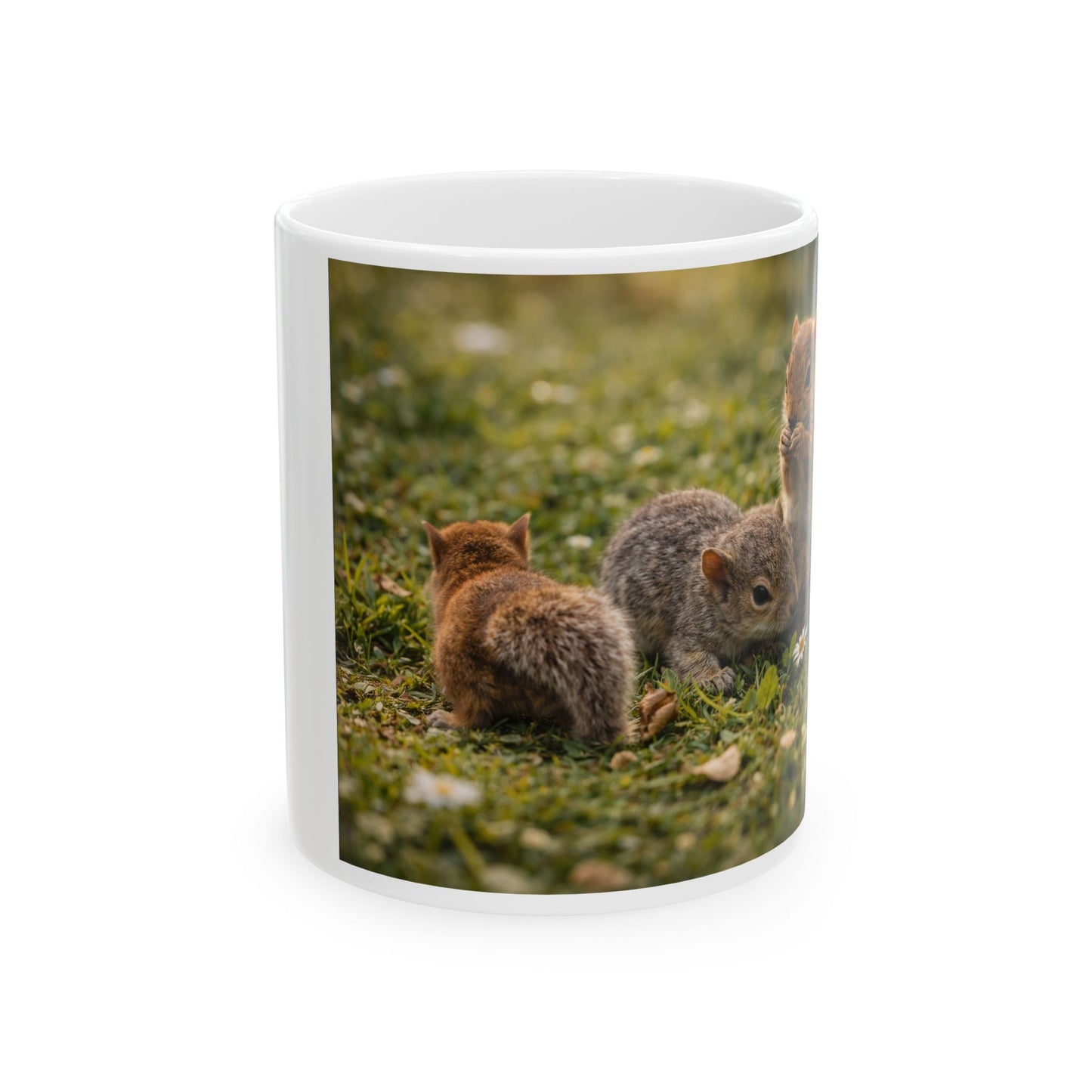 Squirrel Family Photo Ceramic Mug (11oz) — Cute Wildlife Coffee Cup