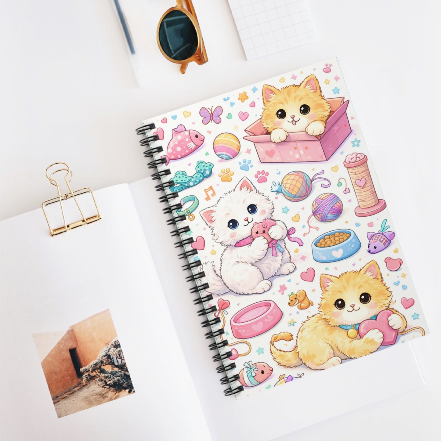 Kawaii Kitten Spiral Notebook – Cute Cats & Toys Ruled Journal
