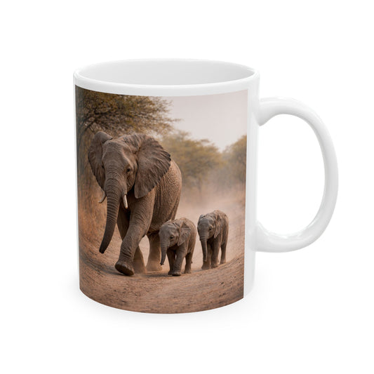 Elephant Family Ceramic Mug — Safari Wildlife Photo Coffee Cup (11oz)