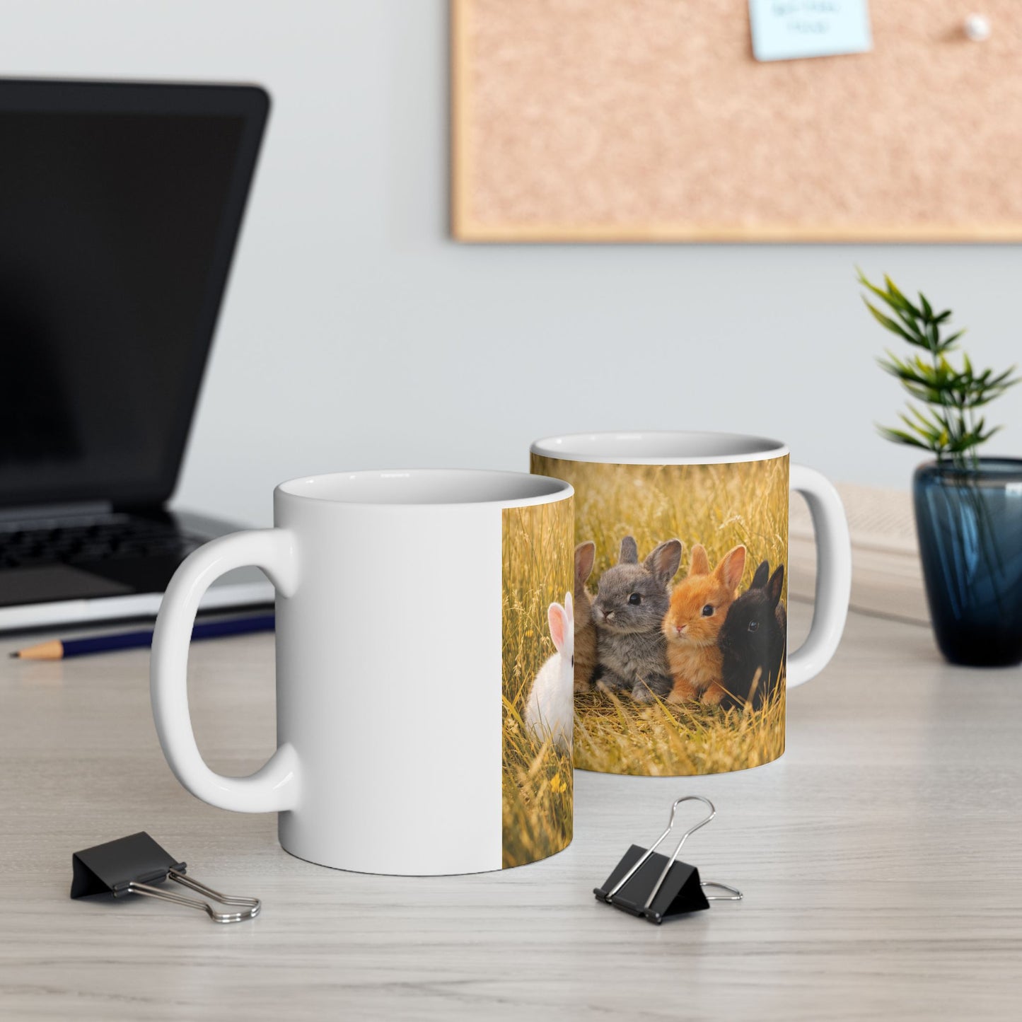 Row of Baby Bunnies Mug | Rabbit Photo Ceramic Coffee Cup