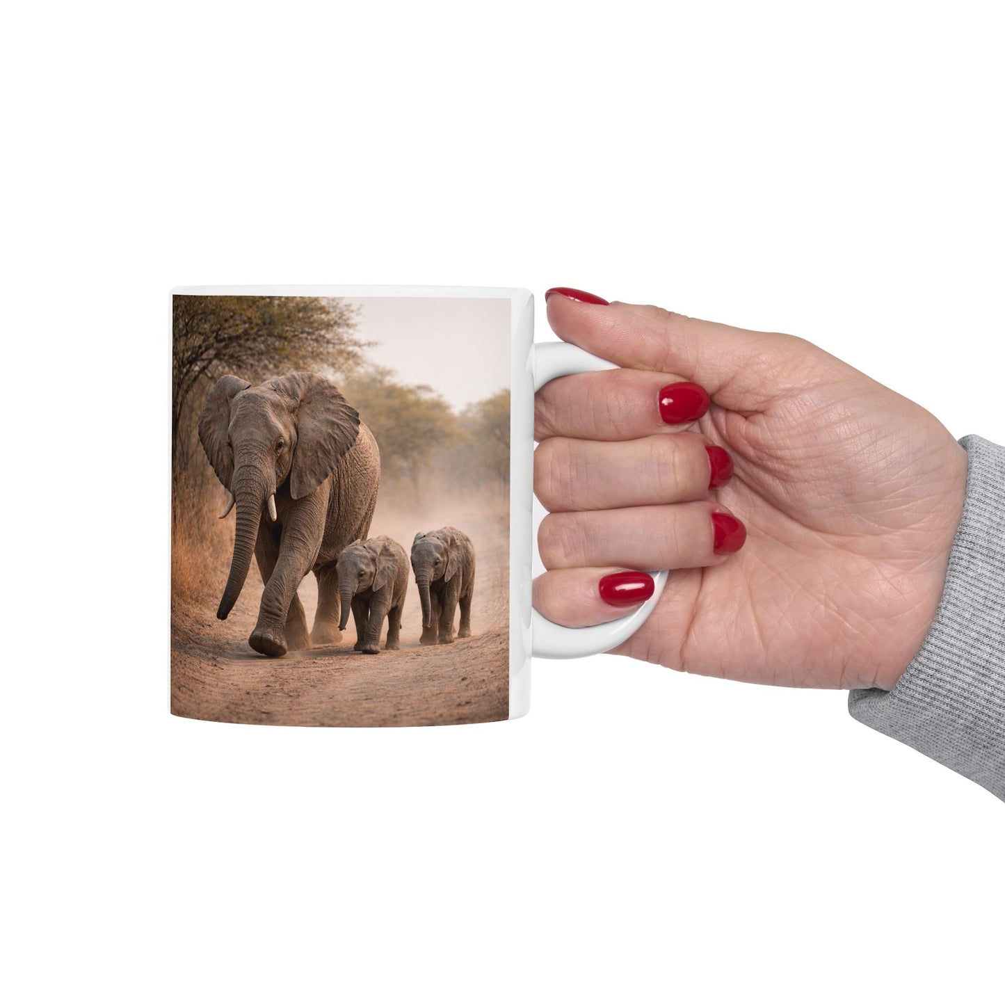 Elephant Family Ceramic Mug — Safari Wildlife Photo Coffee Cup (11oz)