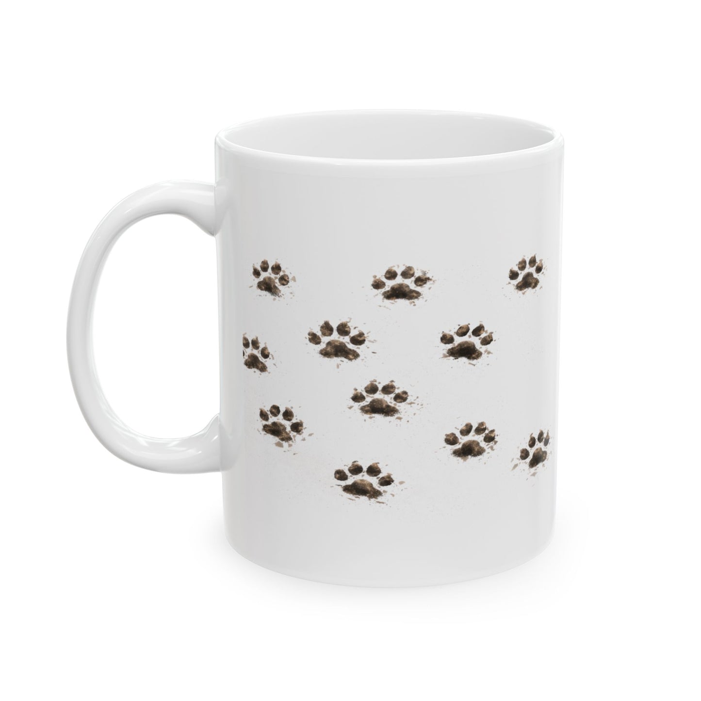 Pug Lover Ceramic Mug — Cute Pug Portrait with Paw Prints (11oz)