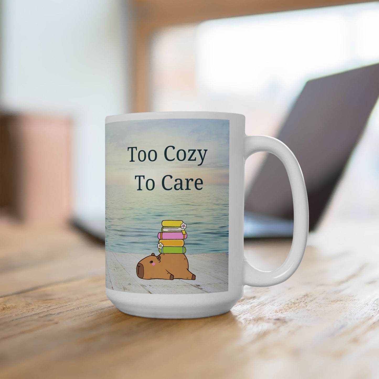 Cute Beach Capybara Ceramic Mug — Relaxing Ocean Coffee Cup (15oz)